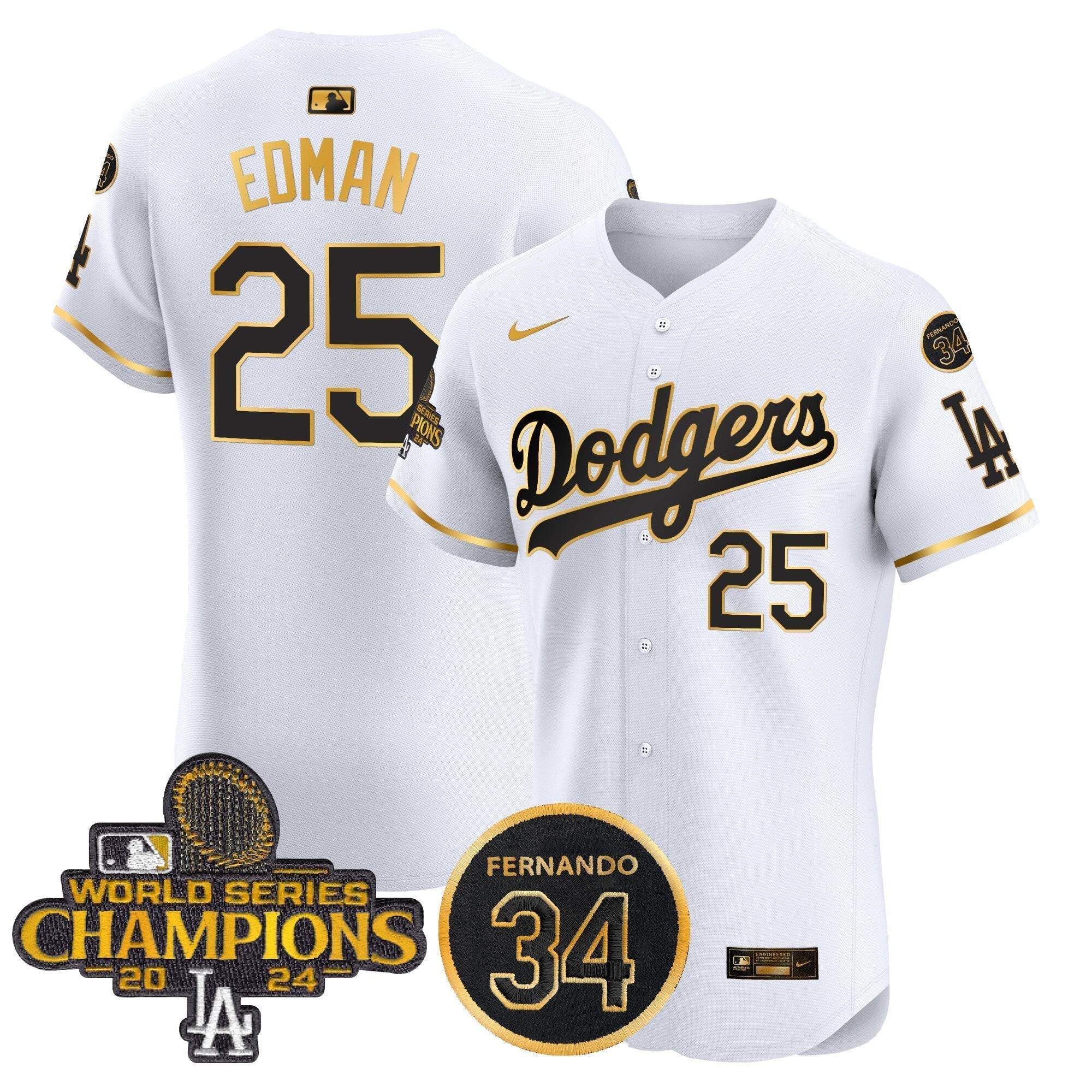 Dodgers 2024 World Series Champions Gold Trim Vapor Premier Elite Men Jersey V2 - All Stitched