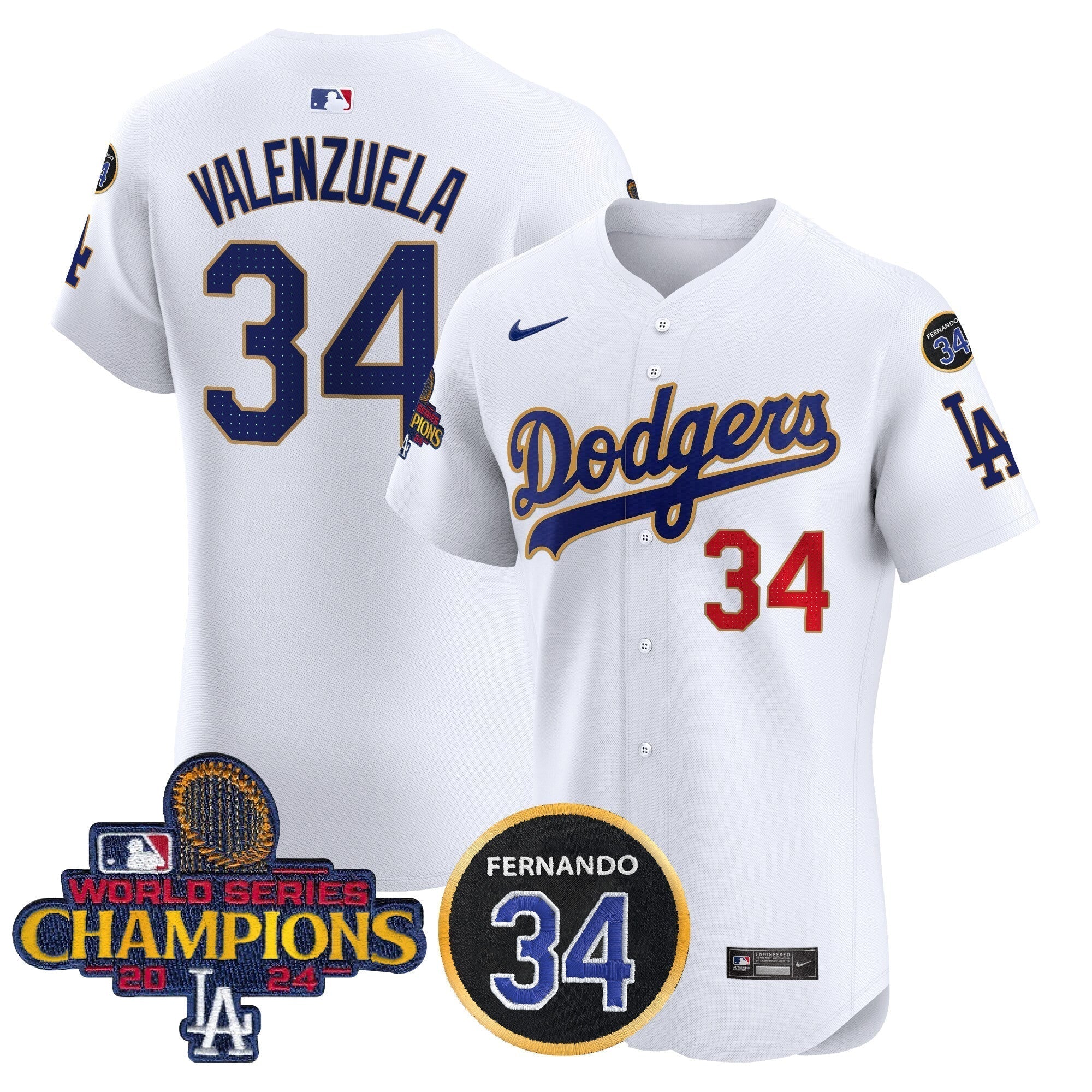 Dodgers 2024 World Series Champions Gold Trim Vapor Premier Elite Men Jersey V2 - All Stitched