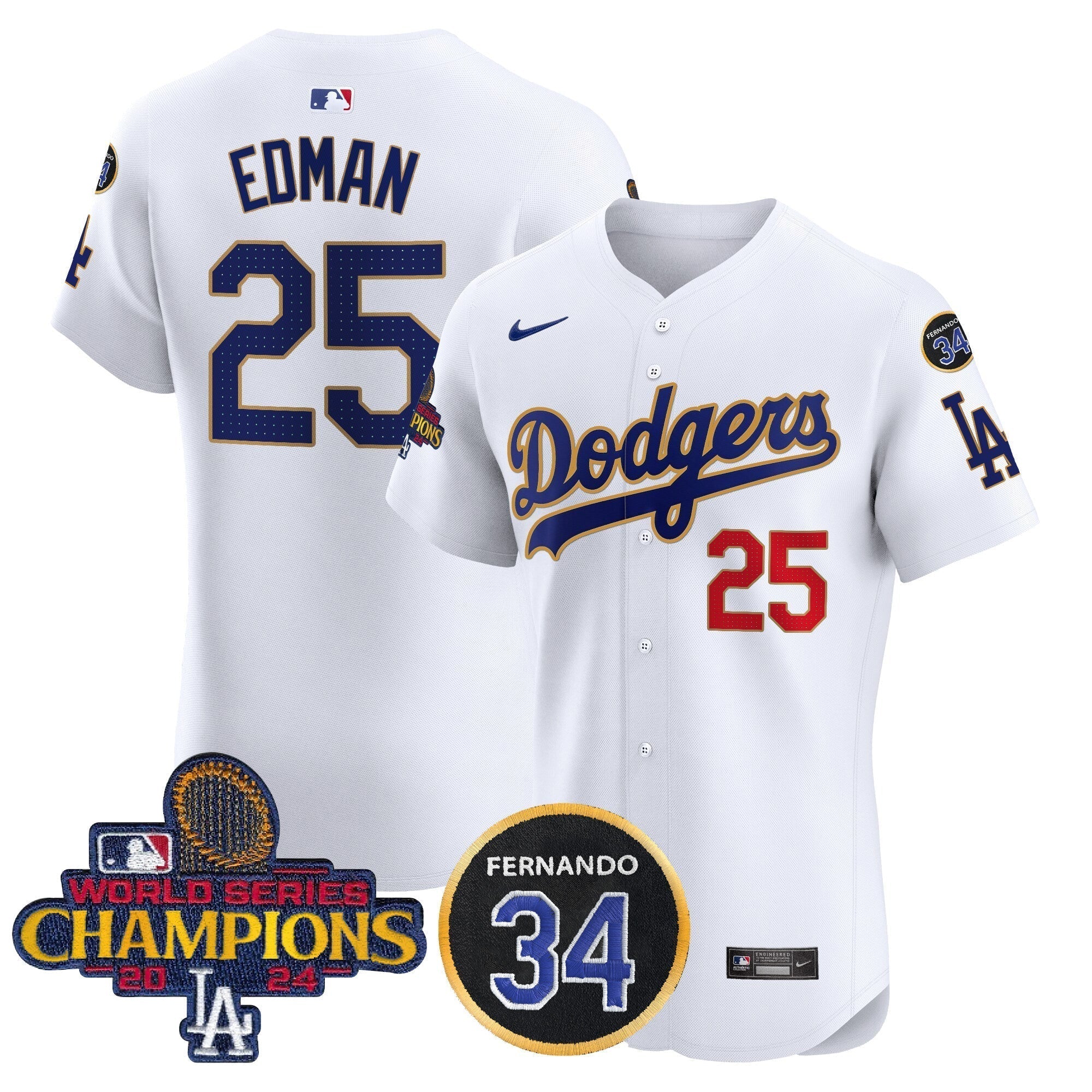 Dodgers 2024 World Series Champions Gold Trim Vapor Premier Elite Men Jersey V2 - All Stitched