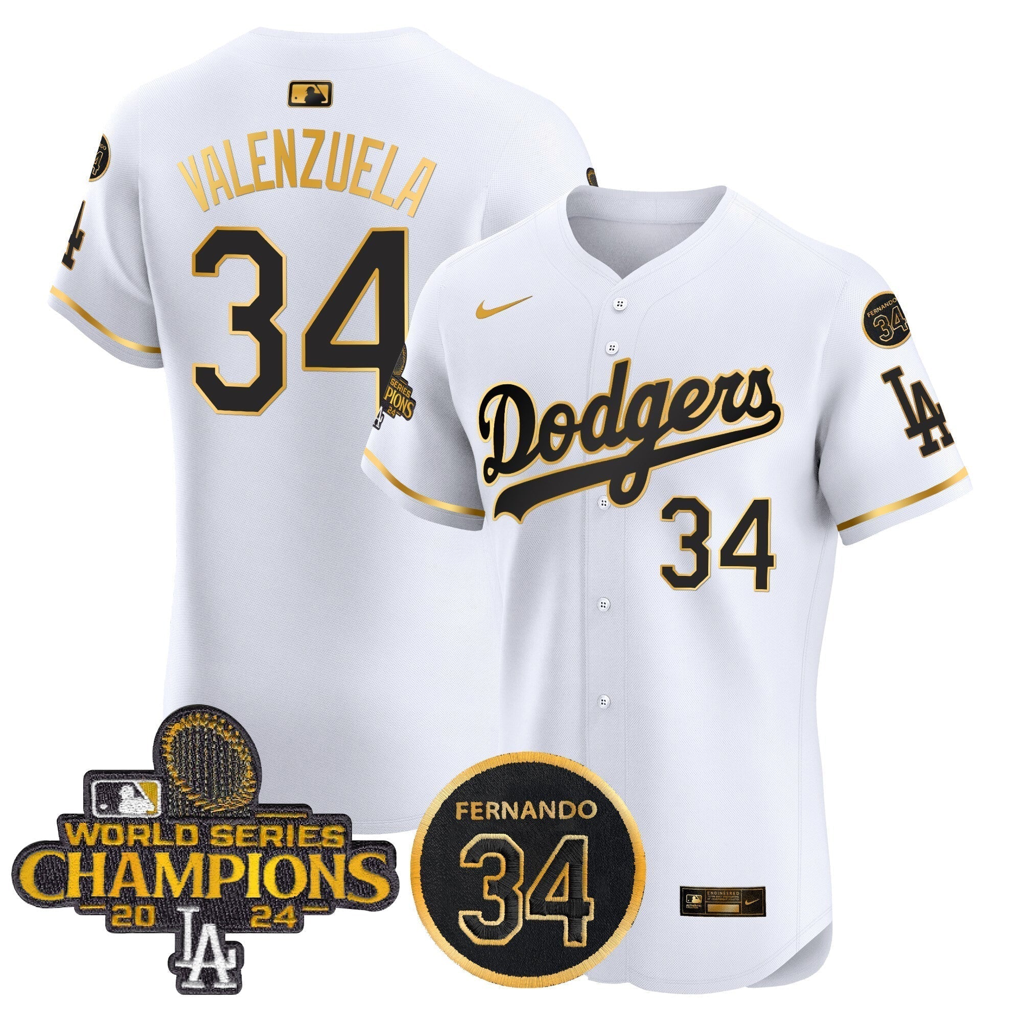 Dodgers 2024 World Series Champions Gold Trim Vapor Premier Elite Men Jersey V2 - All Stitched