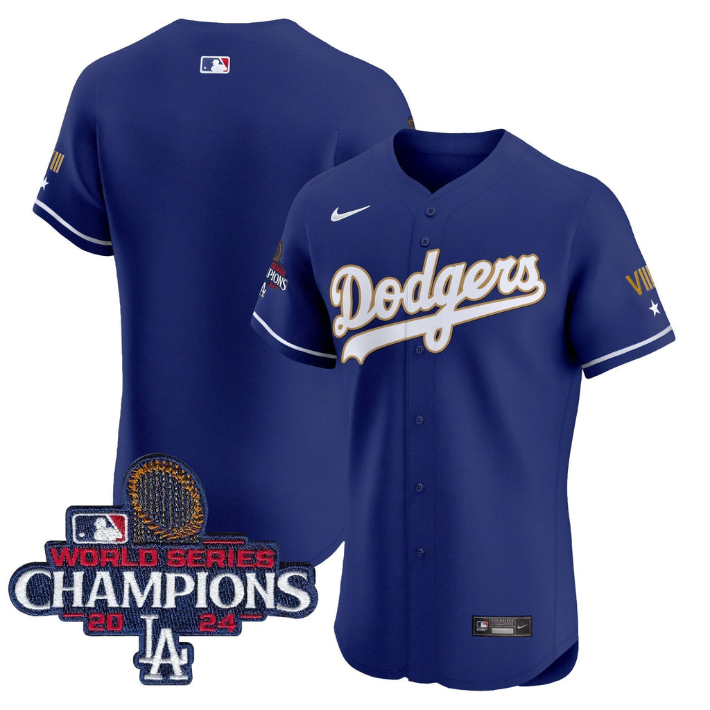 Dodgers 2024 World Series Champions Gold Trim Vapor Premier Elite Jersey V3 - All Stitched