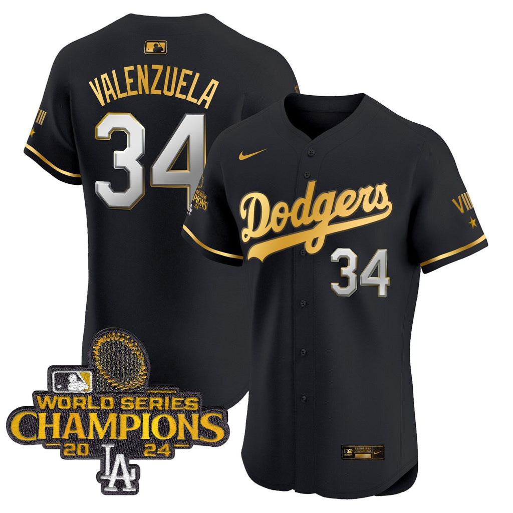 Dodgers 2024 World Series Champions Gold Trim Vapor Premier Elite Jersey V3 - All Stitched