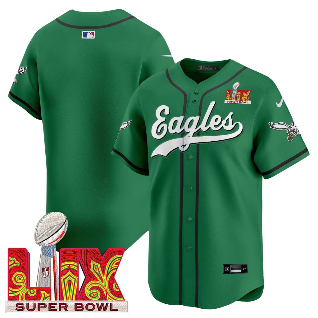 PHI Midnight Green Super Bowl LIX Vapor Baseball Jersey - All Stitched