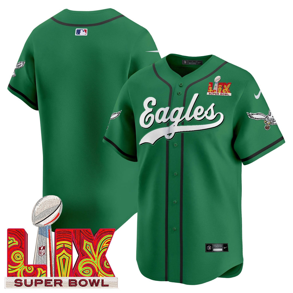 PHI Midnight Green Super Bowl LIX Vapor Baseball Jersey - All Stitched