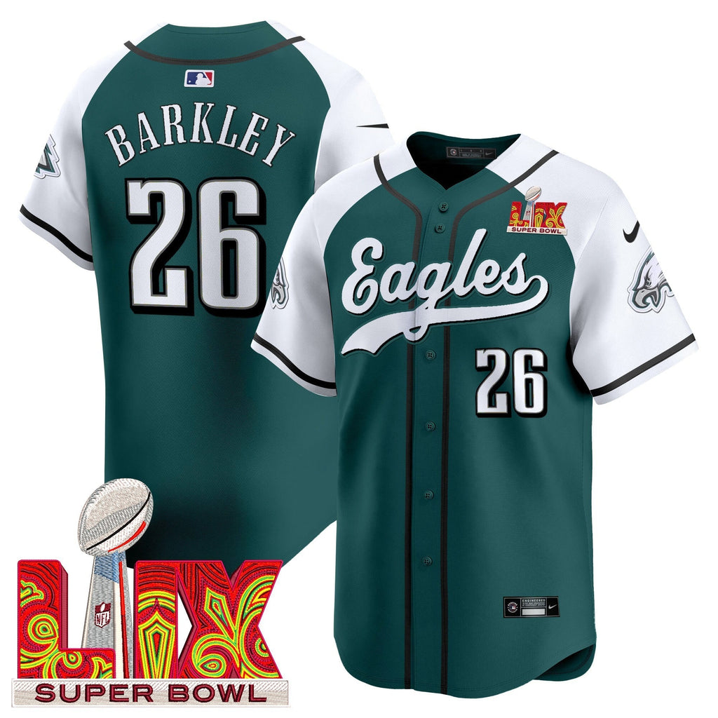 PHI Midnight Green Super Bowl LIX Vapor Baseball Jersey - All Stitched