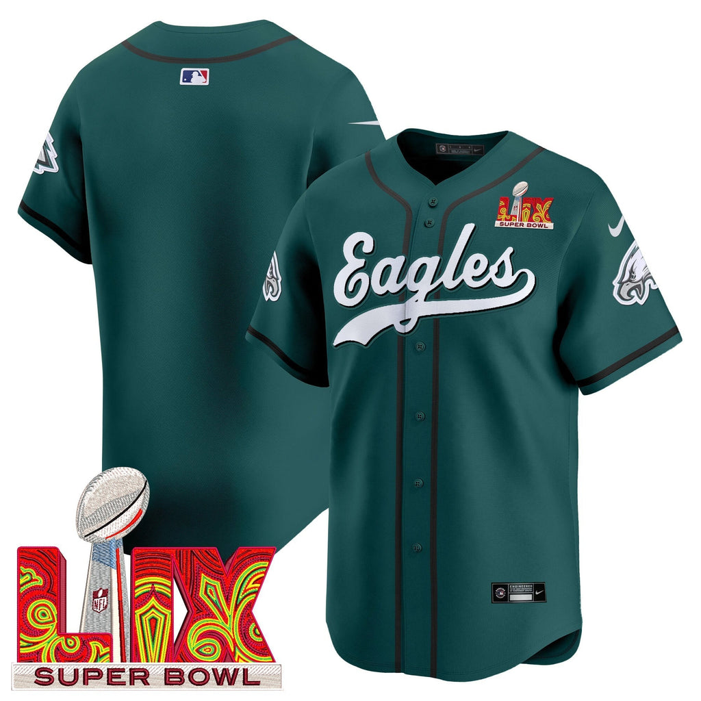 PHI Midnight Green Super Bowl LIX Vapor Baseball Jersey - All Stitched