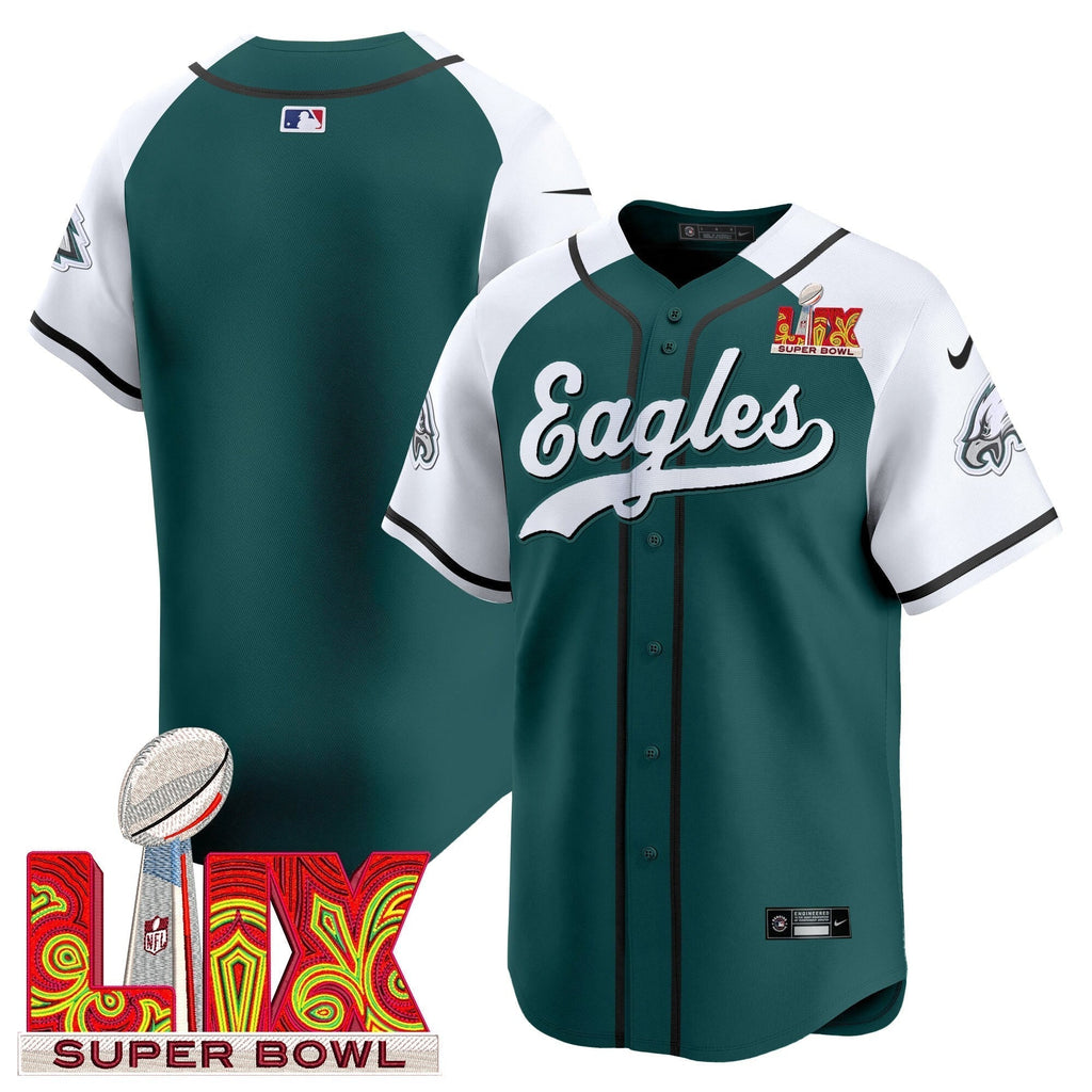PHI Midnight Green Super Bowl LIX Vapor Baseball Jersey - All Stitched