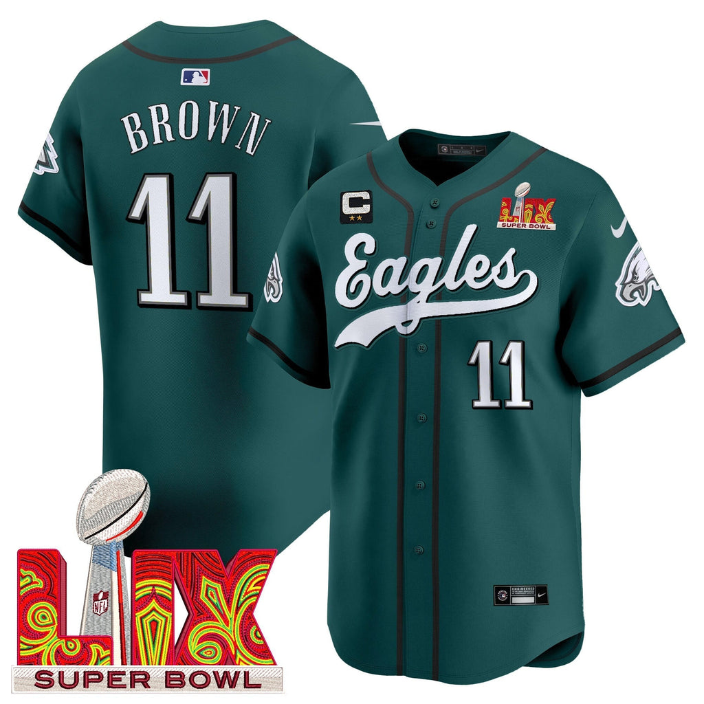 PHI Midnight Green Super Bowl LIX Vapor Baseball Men Jersey - All Stitched