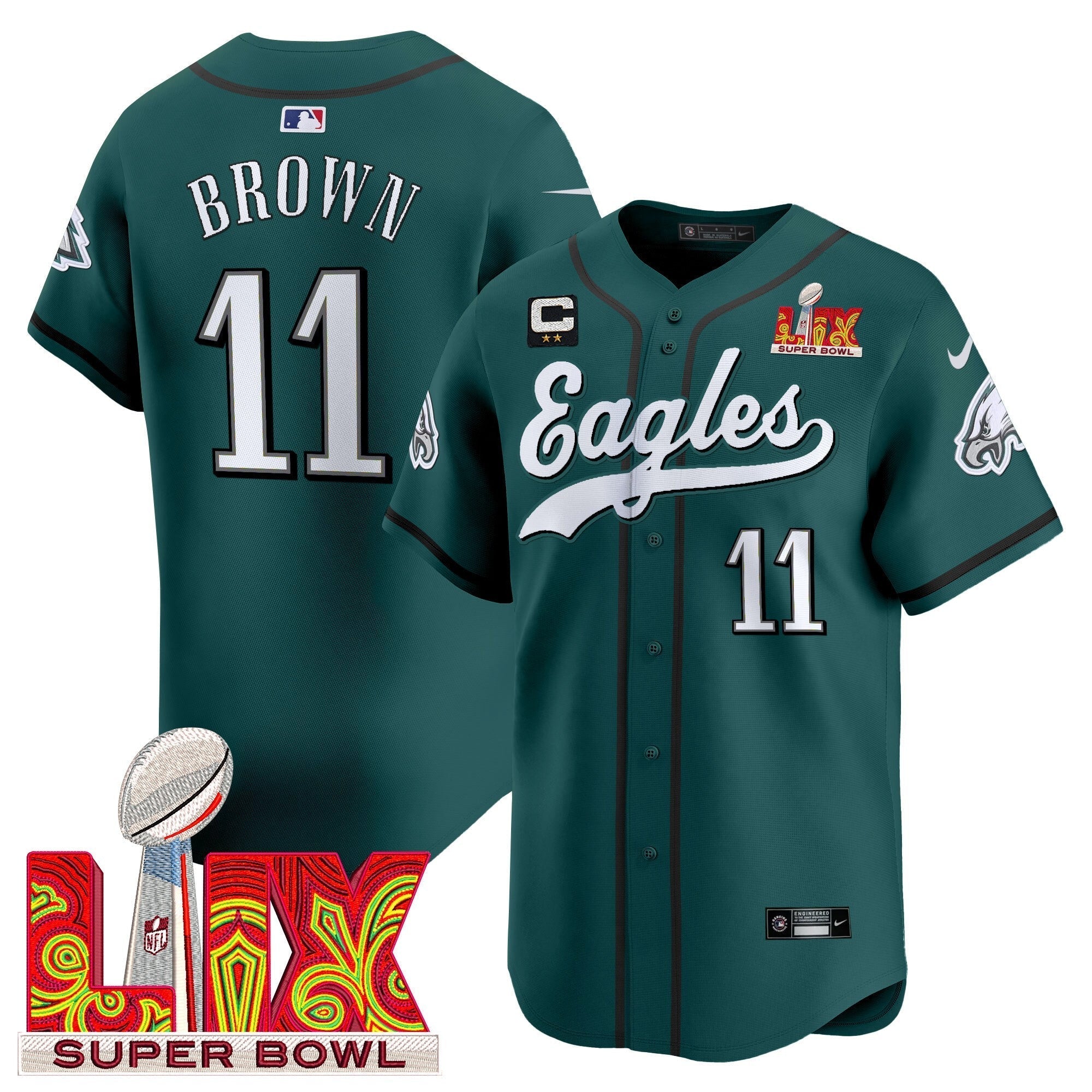 PHI Midnight Green Super Bowl LIX Vapor Baseball Men Jersey - All Stitched