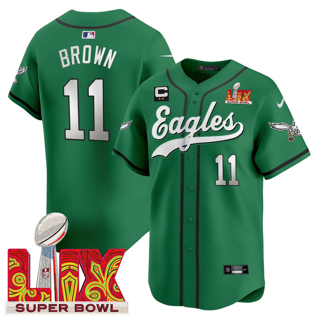 PHI Midnight Green Super Bowl LIX Vapor Baseball Jersey - All Stitched