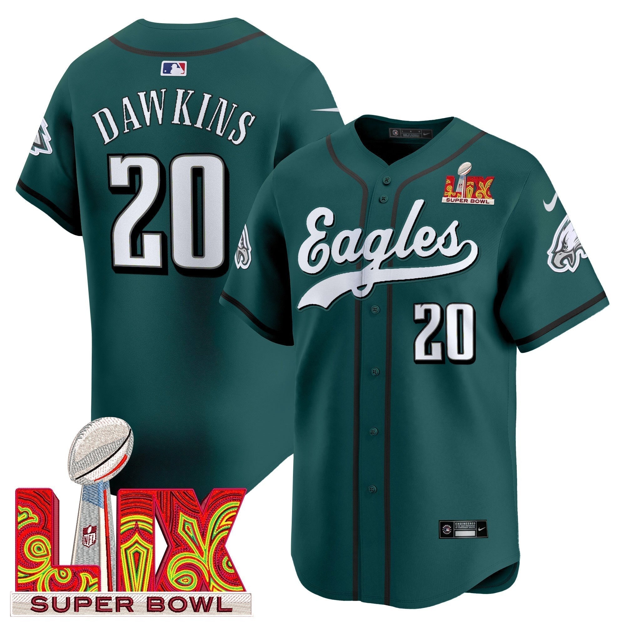 PHI Midnight Green Super Bowl LIX Vapor Baseball Men Jersey - All Stitched