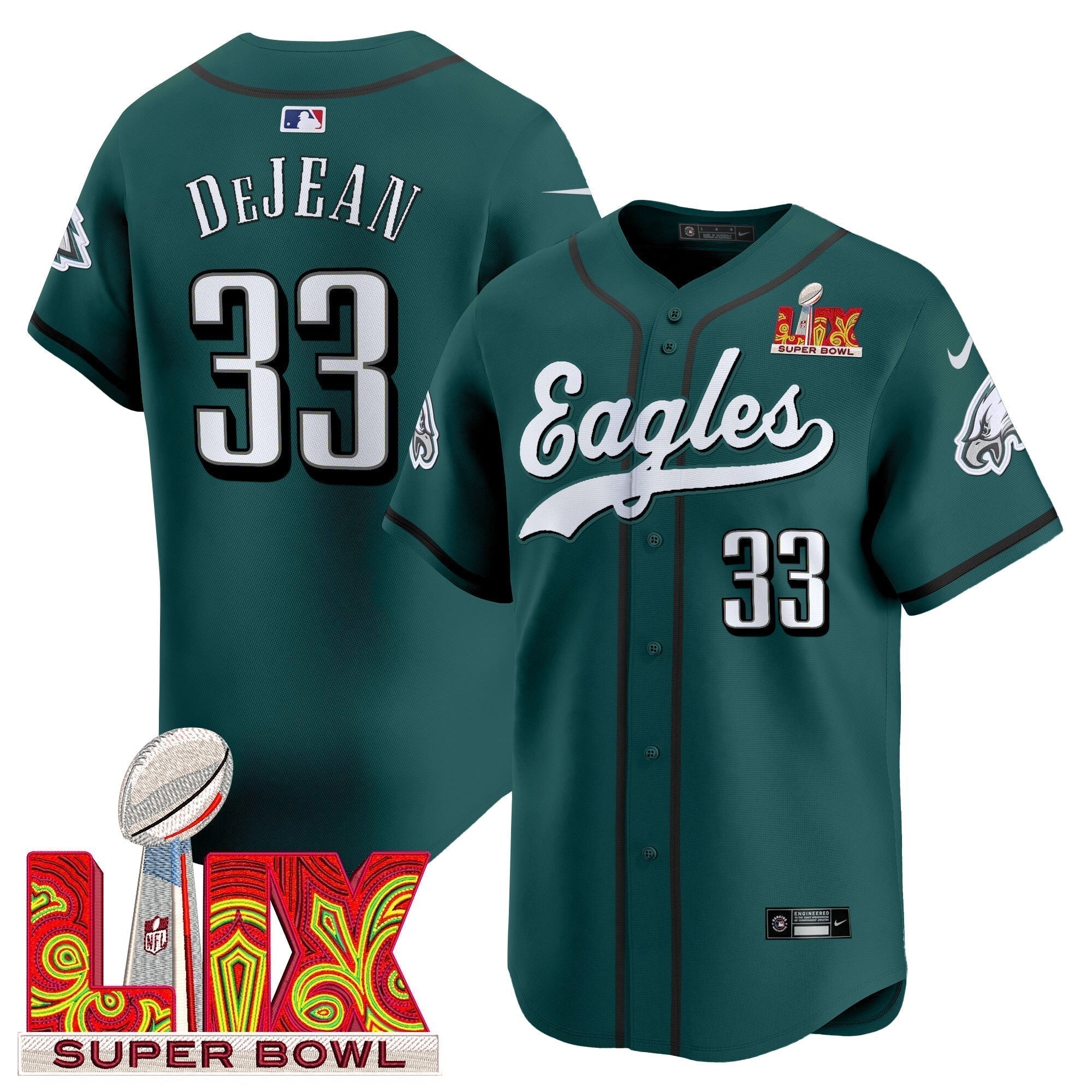 PHI Midnight Green Super Bowl LIX Vapor Baseball Men Jersey - All Stitched