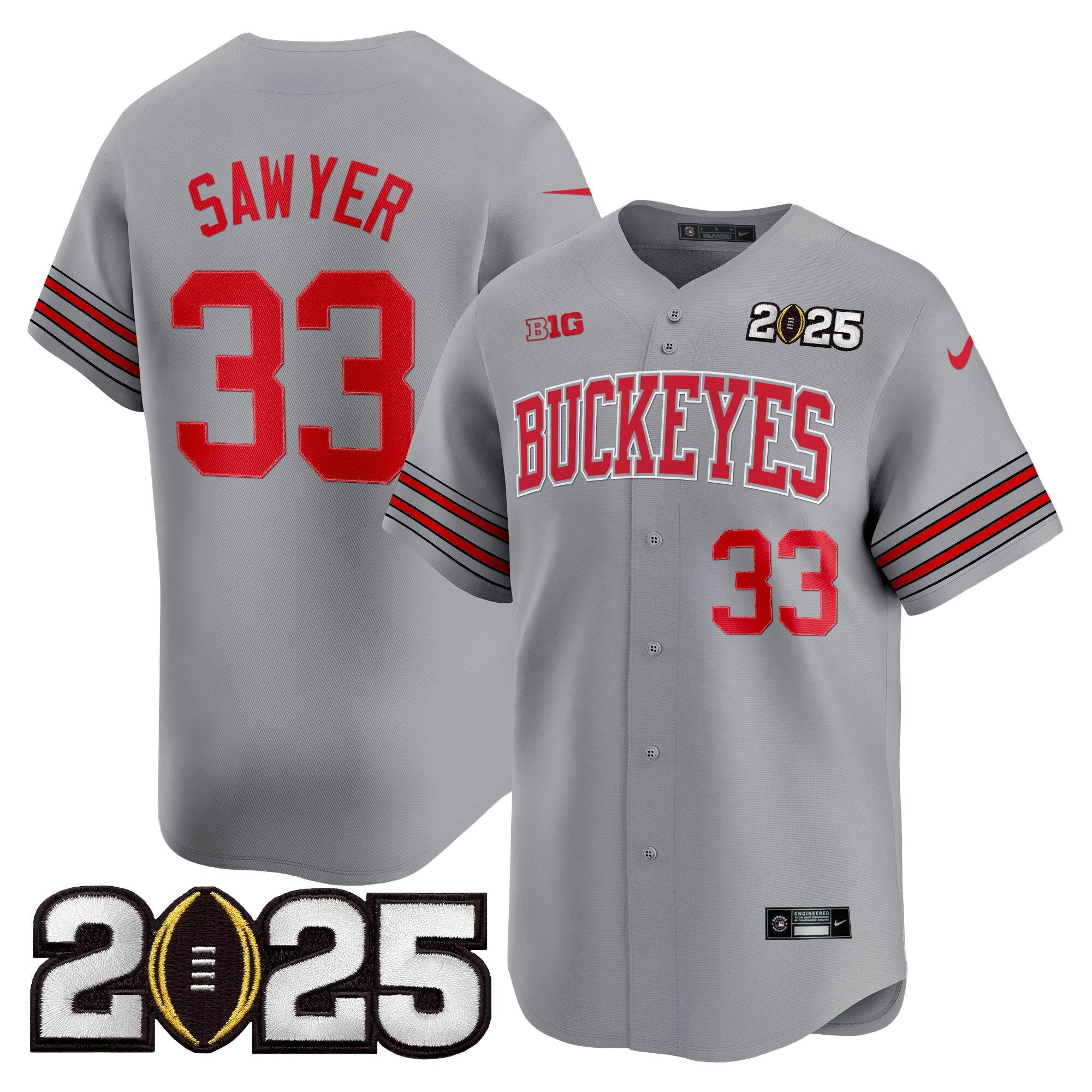 OSU 'Heritage Stripe' 2025 CFP Final Patch Vapor Baseball Jersey - All Stitched