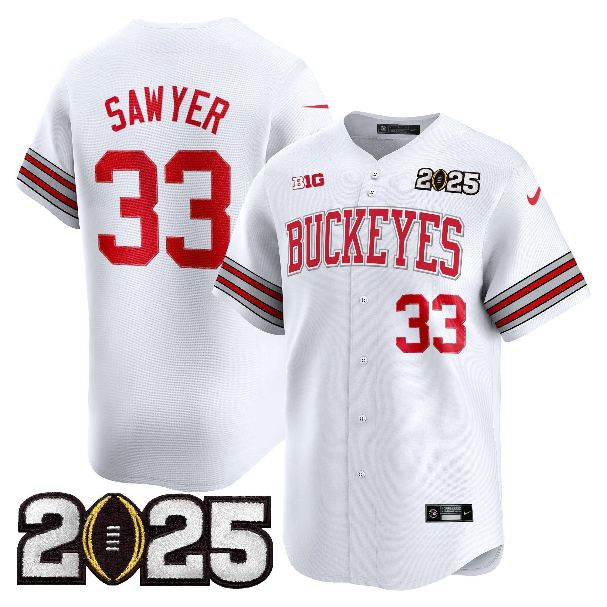 OSU 'Heritage Stripe' 2025 CFP Final Patch Vapor Baseball Men Jersey - All Stitched