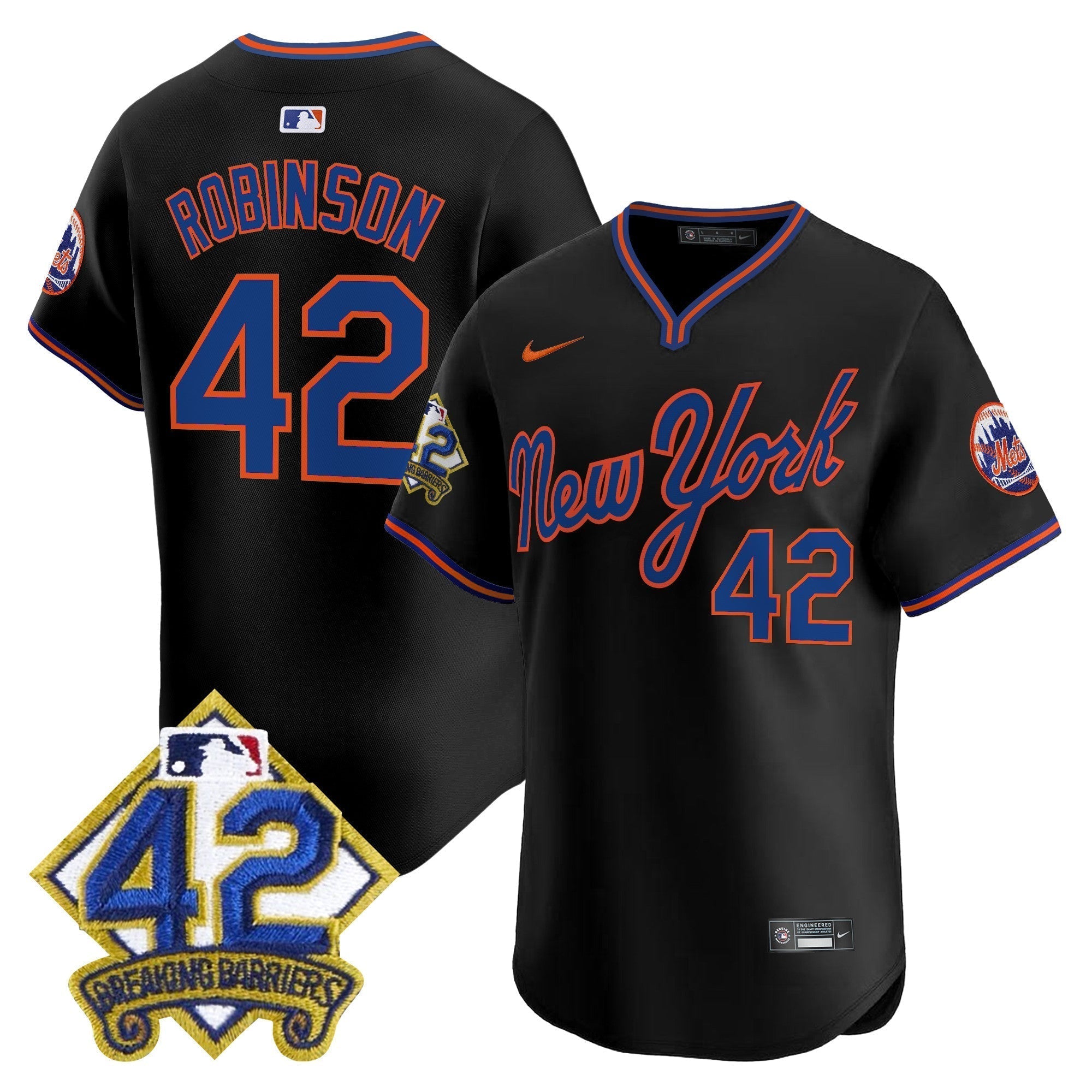 NYM 2025 Jackie Robinson Patch Road Alternate Jersey â€“ All Stitched
