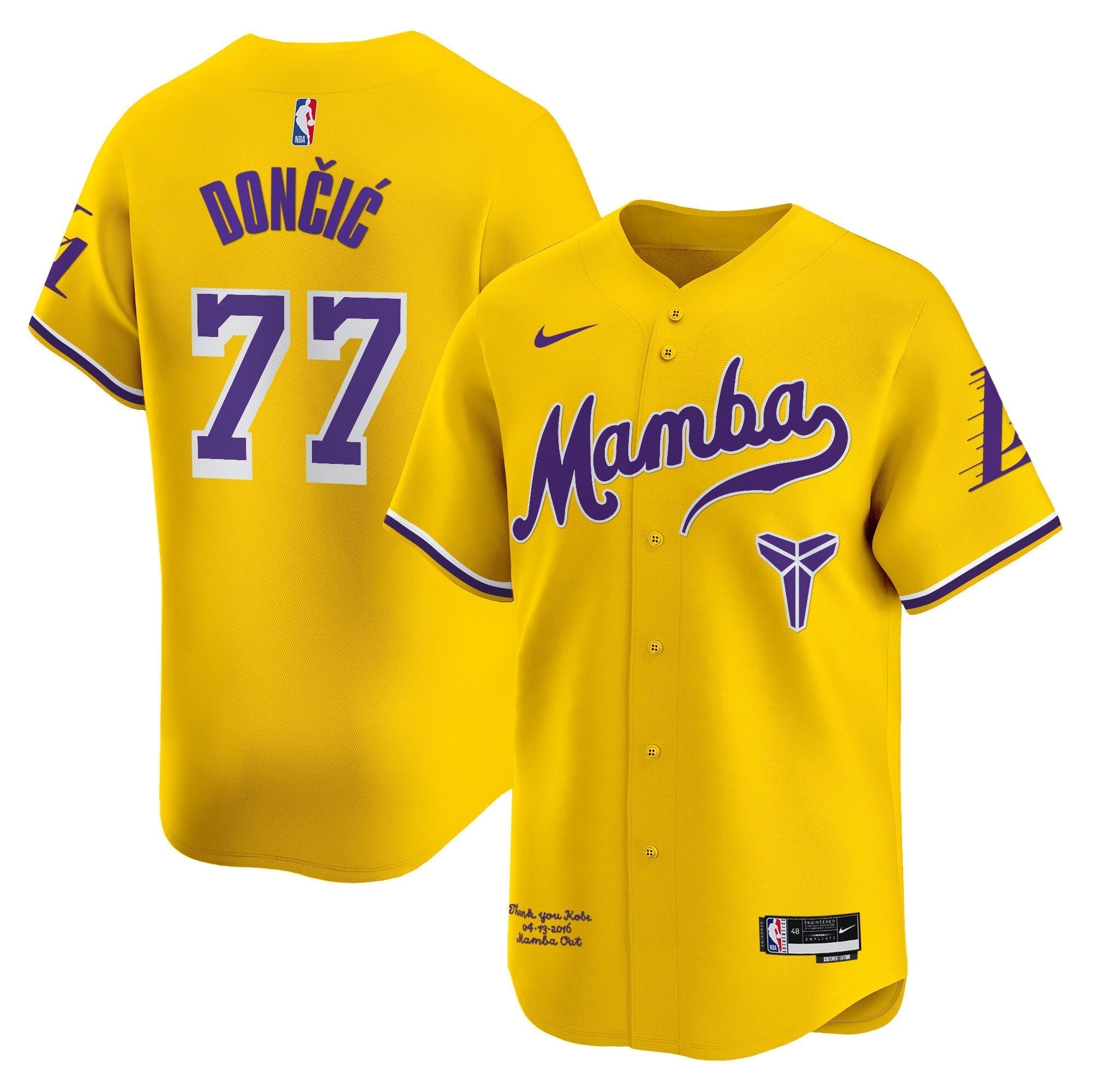 LAL Kobe Bryant Mamba Vapor Baseball Jersey - All Stitched