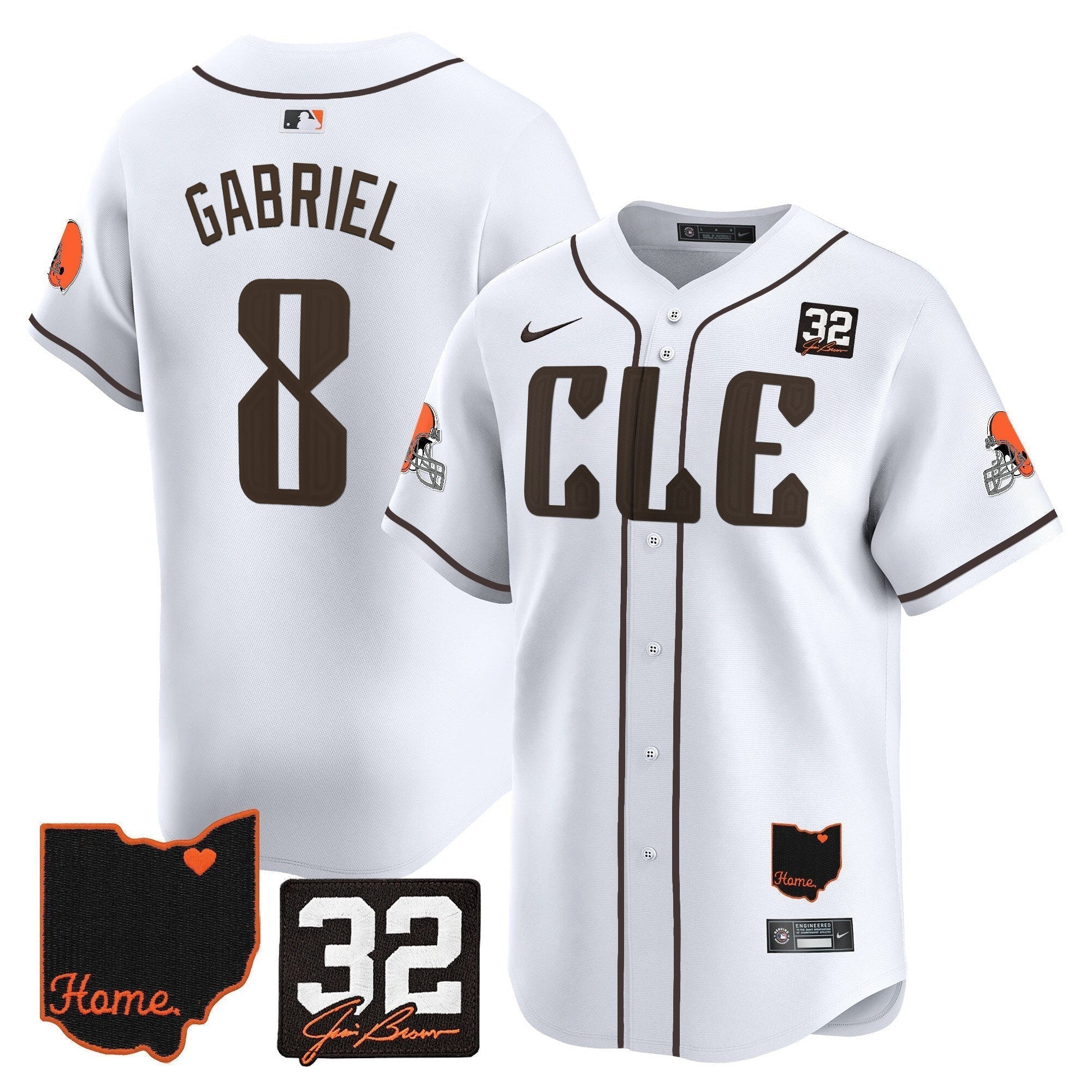 Browns #32 Jim Brown Memorial & Home Patch Vapor Premier Limited Men Jersey - All Stitched