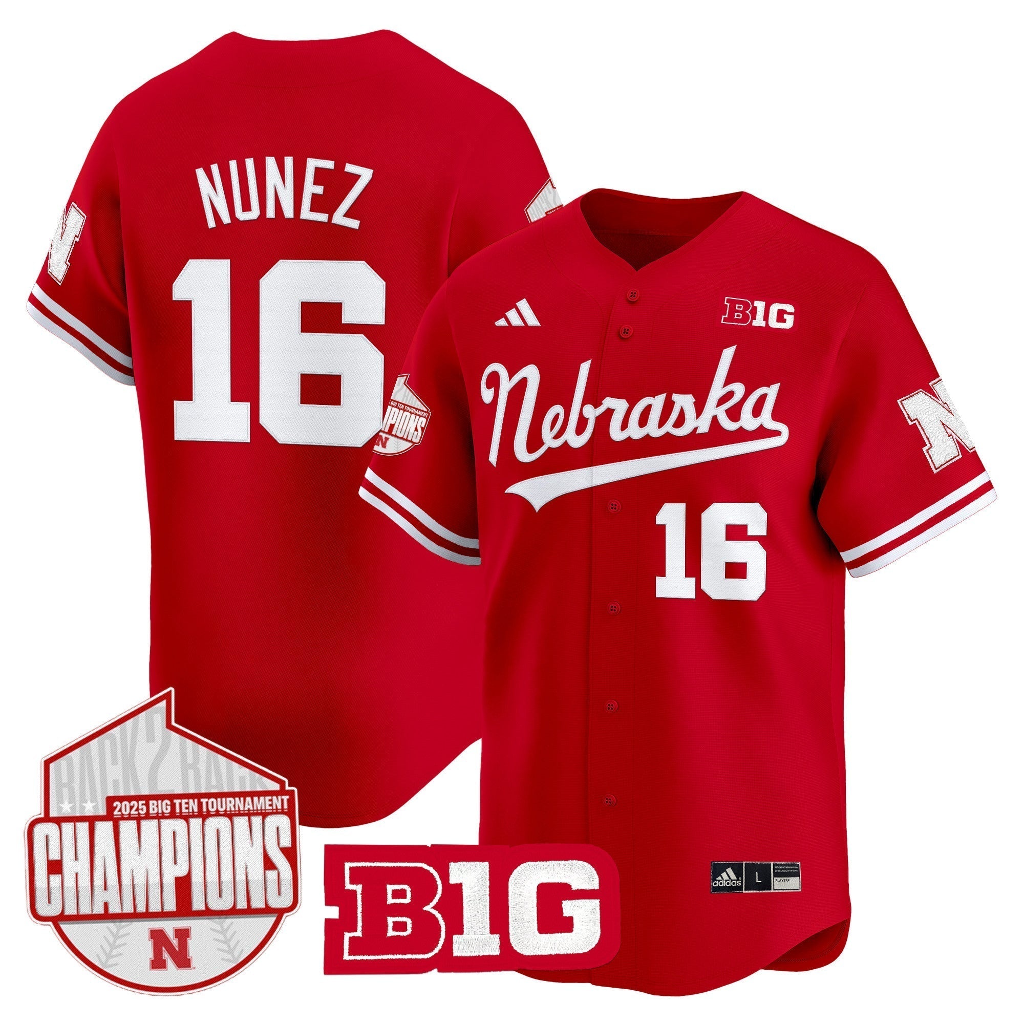 Nebraska Huskers Back 2 Back Champions Patch Vapor Premier Limited Men Jersey - All Stitched