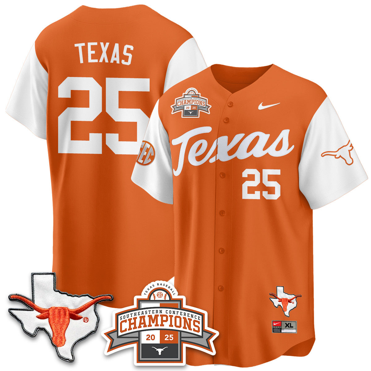 Texas Baseball 2025 Southeastern Conference Champions Men Jersey - All Stitched