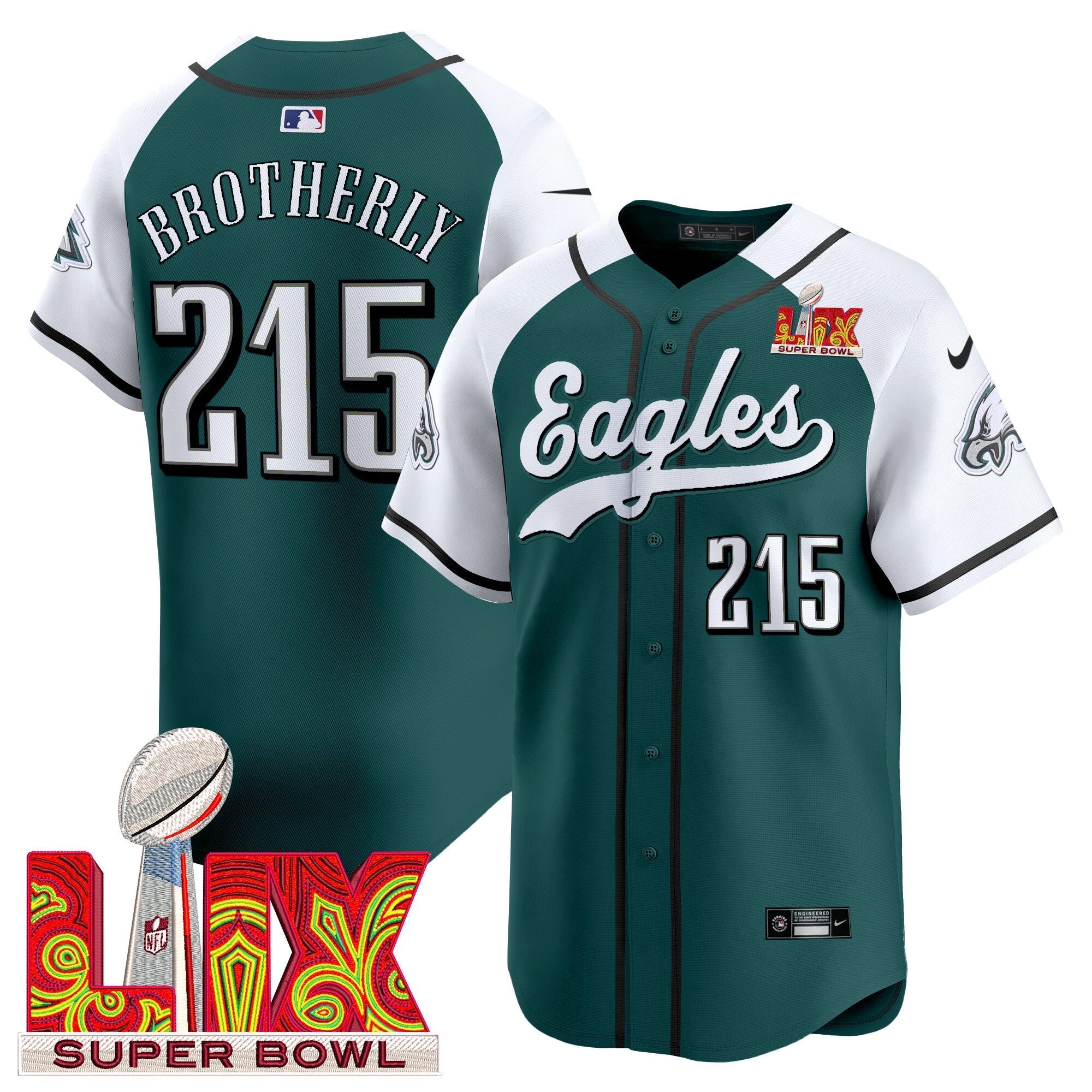 PHI Midnight Green Super Bowl LIX Vapor Baseball Jersey - All Stitched
