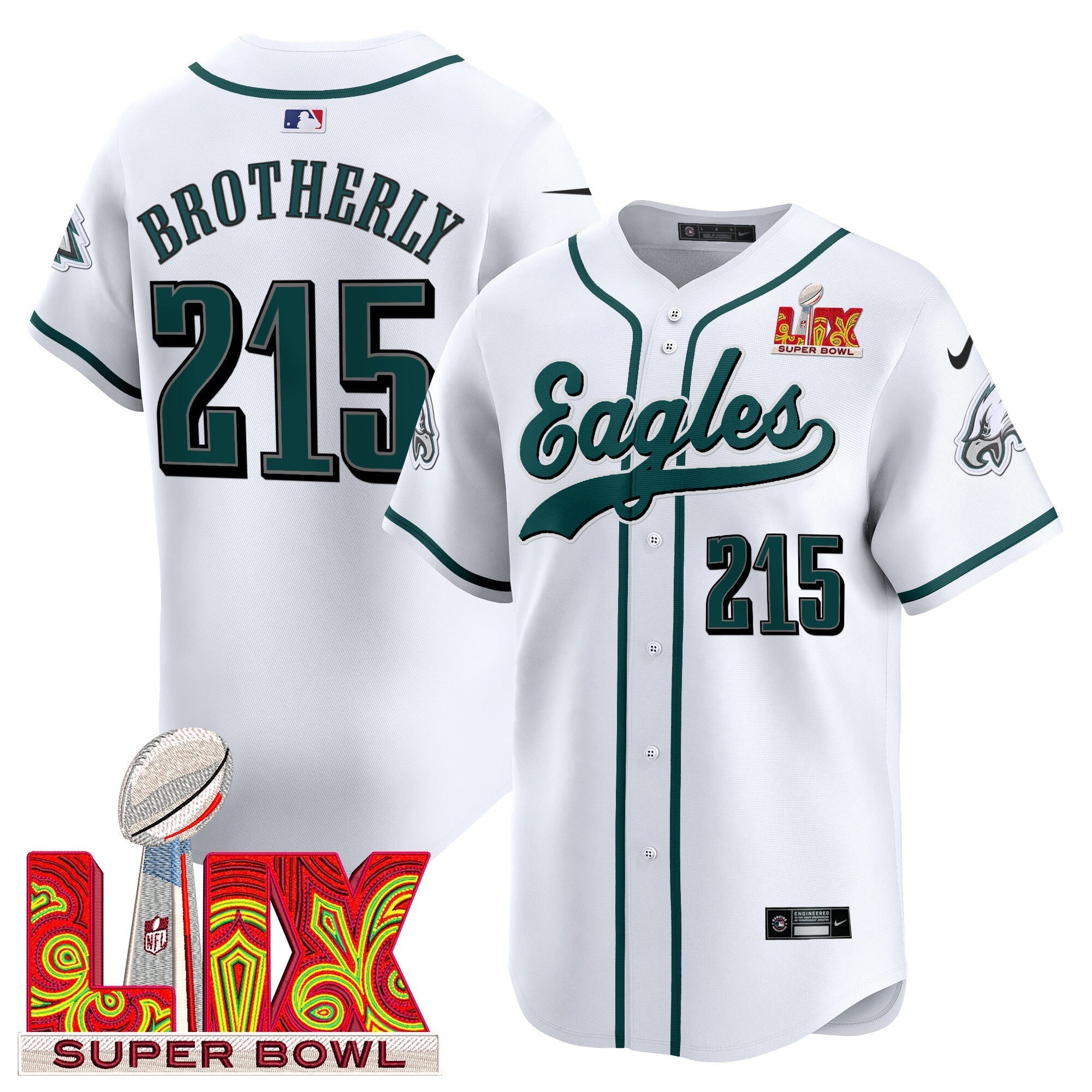 PHI Midnight Green Super Bowl LIX Vapor Baseball Jersey - All Stitched