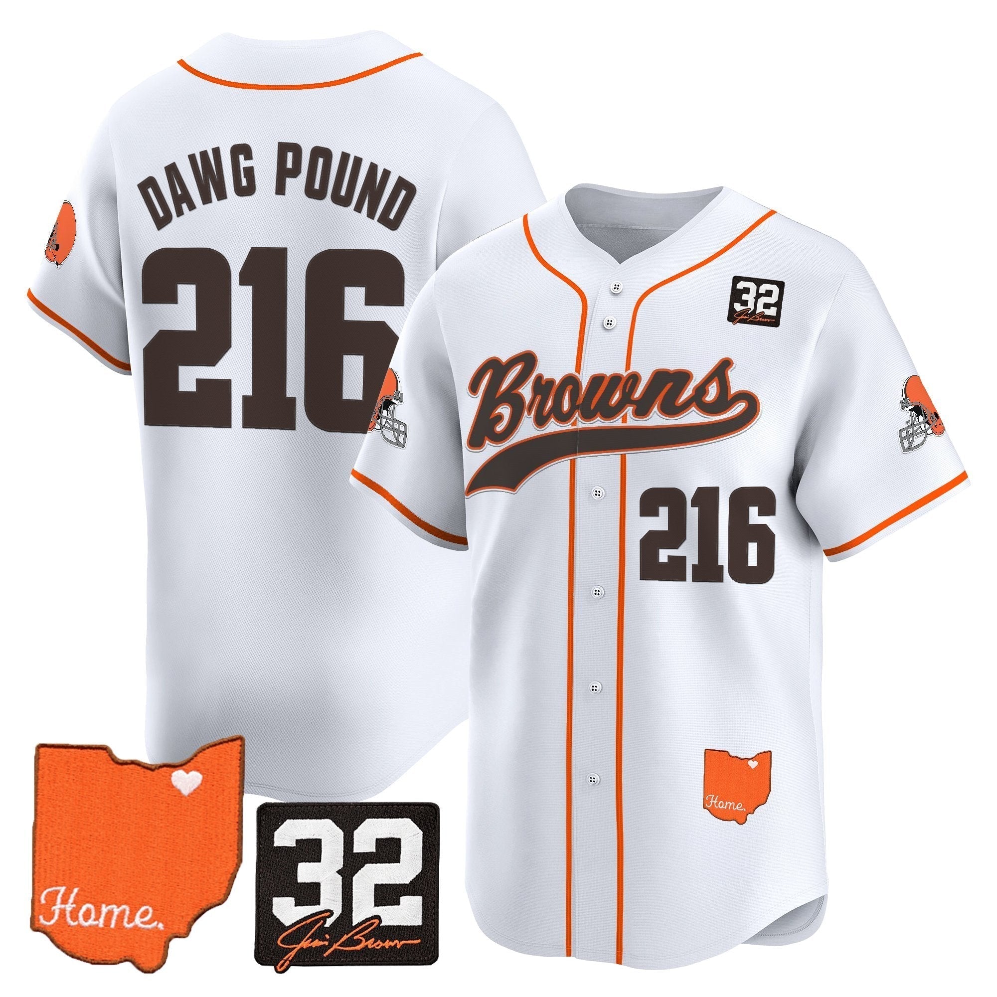 CLE '#32 Jim Brown Memorial & Home Patch' Vapor Baseball Jersey - All Stitched