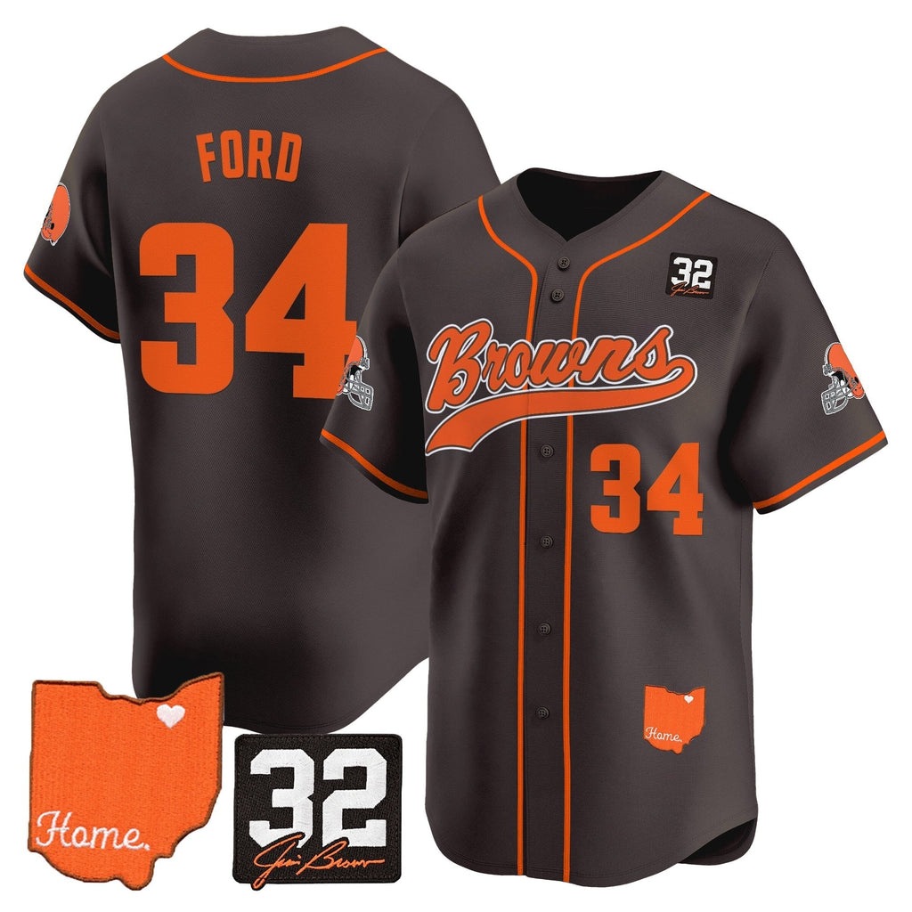 CLE '#32 Jim Brown Memorial & Home Patch' Vapor Baseball Jersey - All Stitched