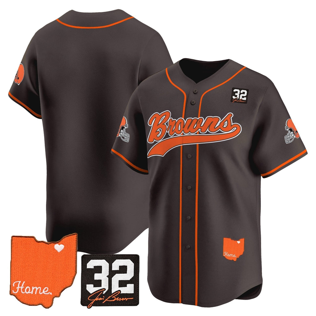 CLE '#32 Jim Brown Memorial & Home Patch' Vapor Baseball Jersey - All Stitched