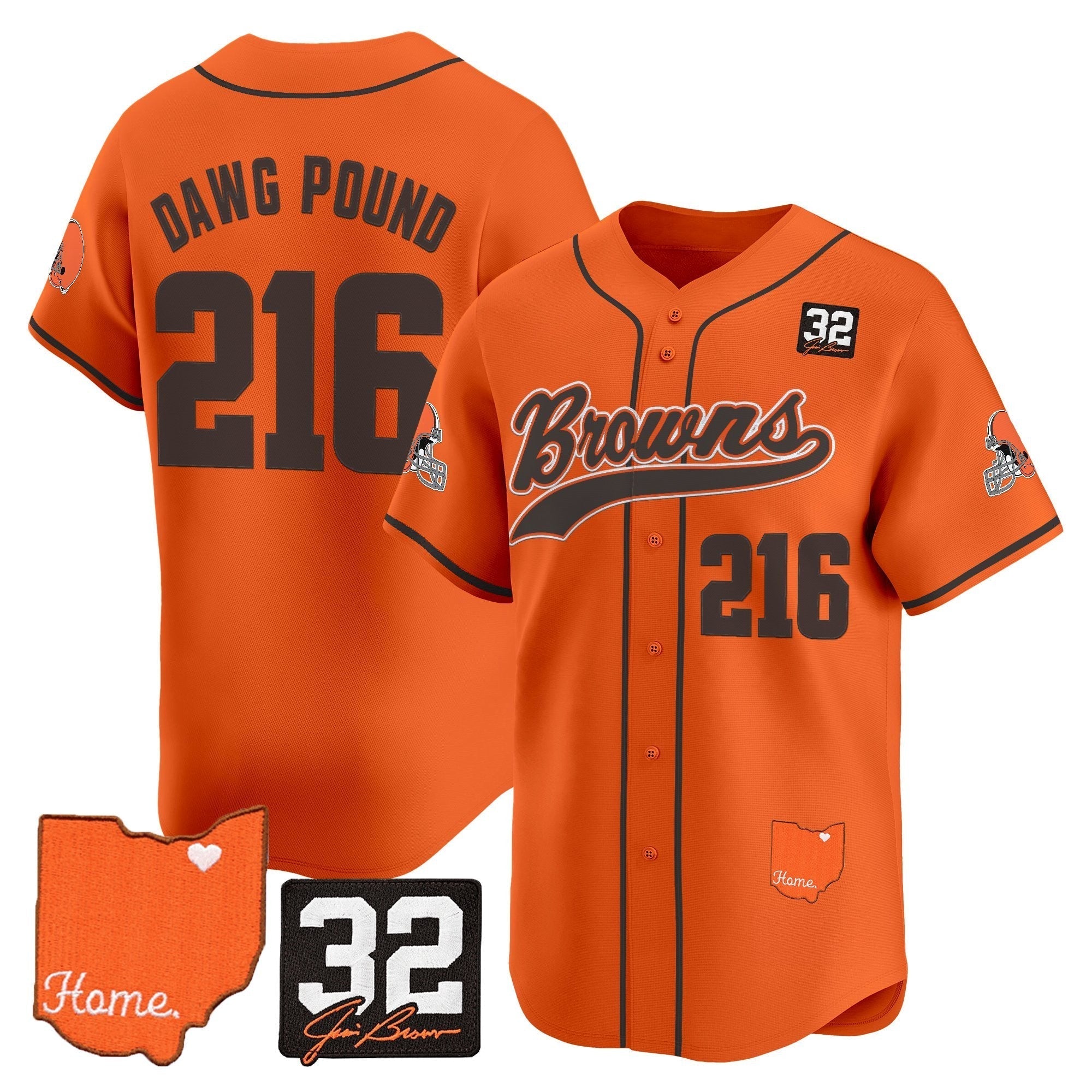CLE '#32 Jim Brown Memorial & Home Patch' Vapor Baseball Jersey - All Stitched