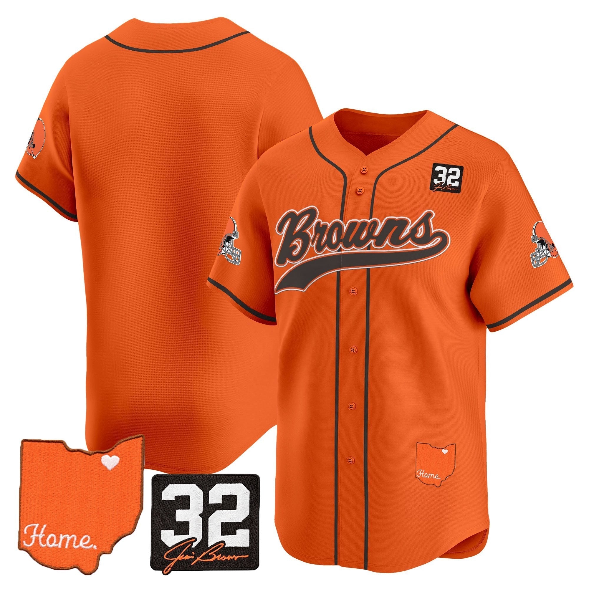 CLE '#32 Jim Brown Memorial & Home Patch' Vapor Baseball Jersey - All Stitched