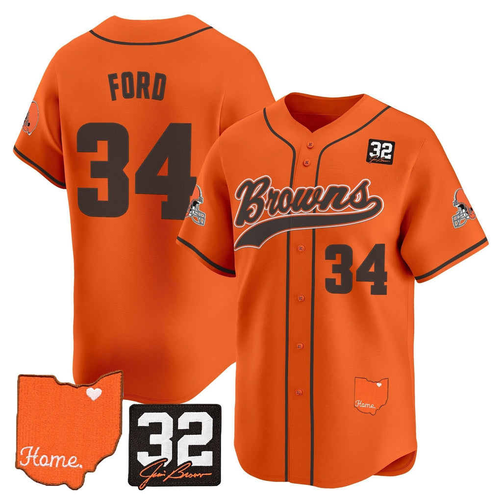 CLE '#32 Jim Brown Memorial & Home Patch' Vapor Baseball Jersey - All Stitched