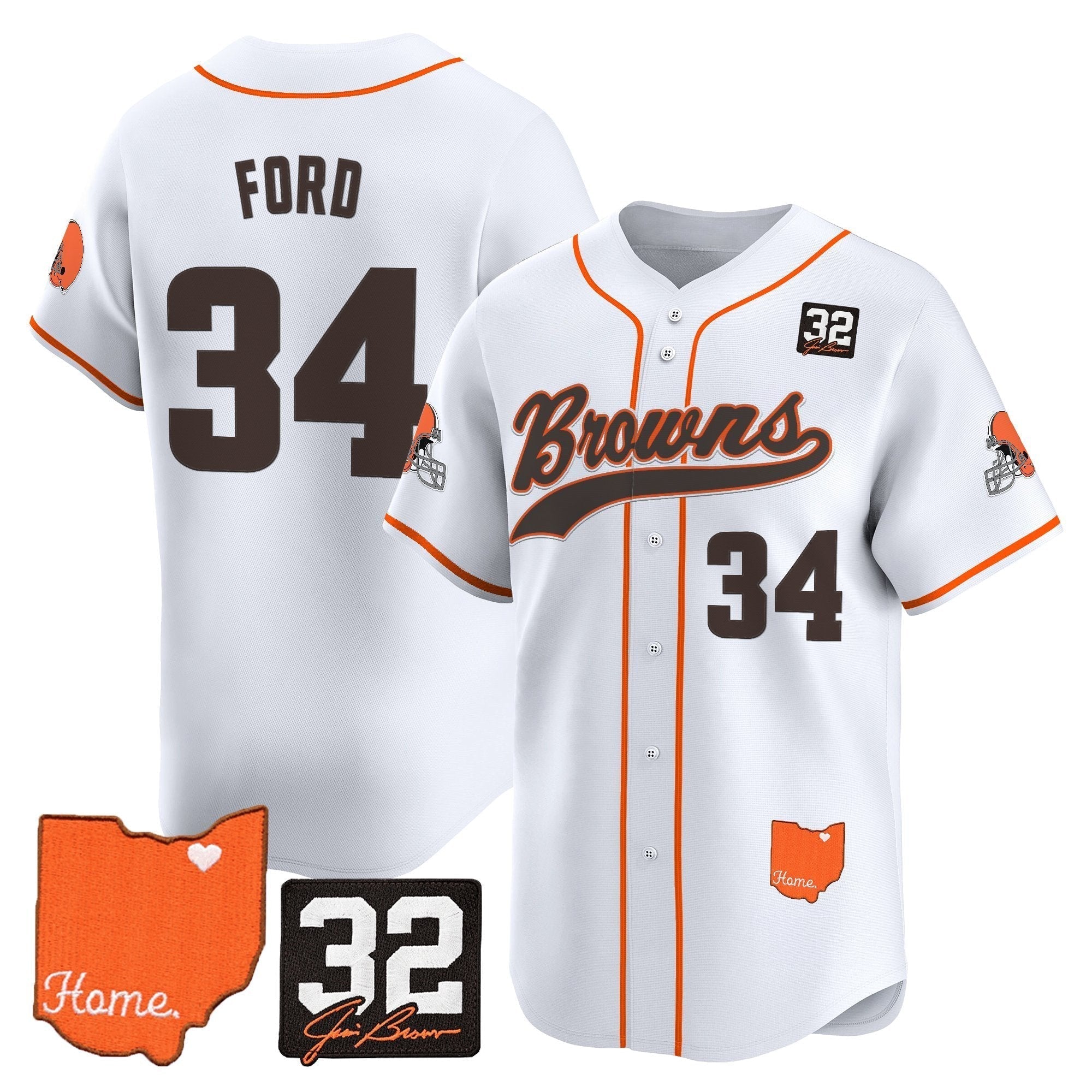 CLE '#32 Jim Brown Memorial & Home Patch' Vapor Baseball Jersey - All Stitched