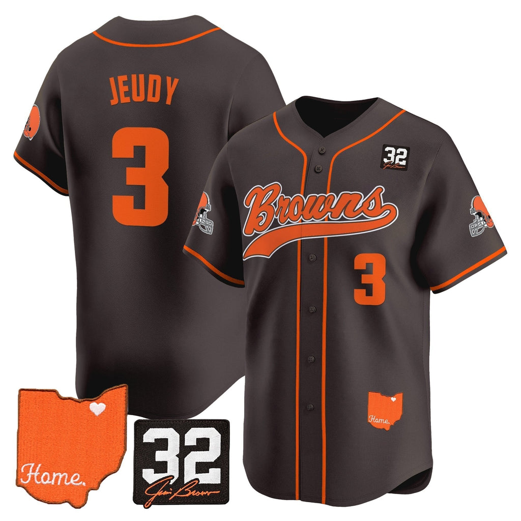 CLE '#32 Jim Brown Memorial & Home Patch' Vapor Baseball Jersey - All Stitched