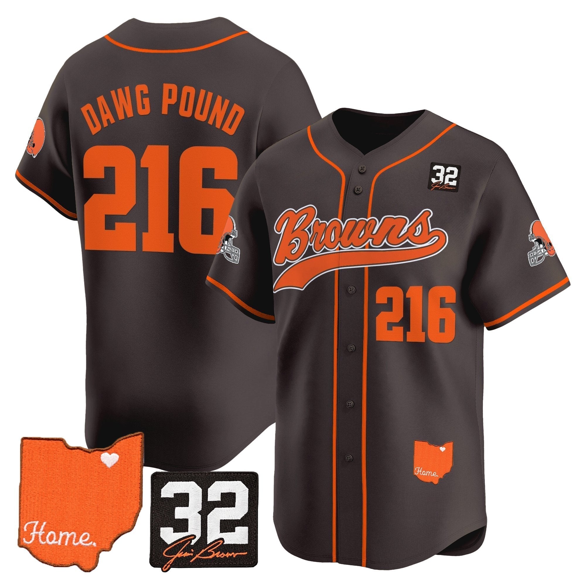 CLE '#32 Jim Brown Memorial & Home Patch' Vapor Baseball Jersey - All Stitched