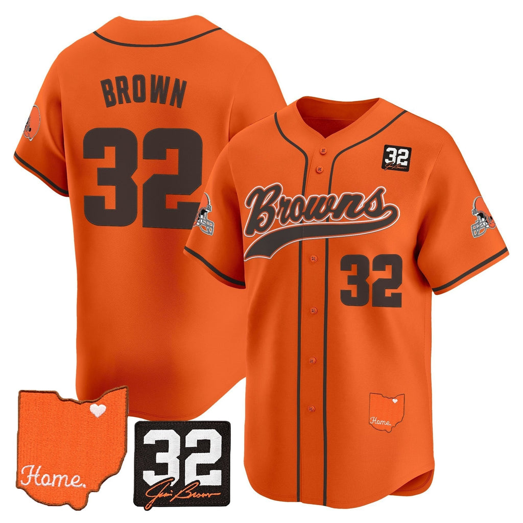 CLE '#32 Jim Brown Memorial & Home Patch' Vapor Baseball Jersey - All Stitched