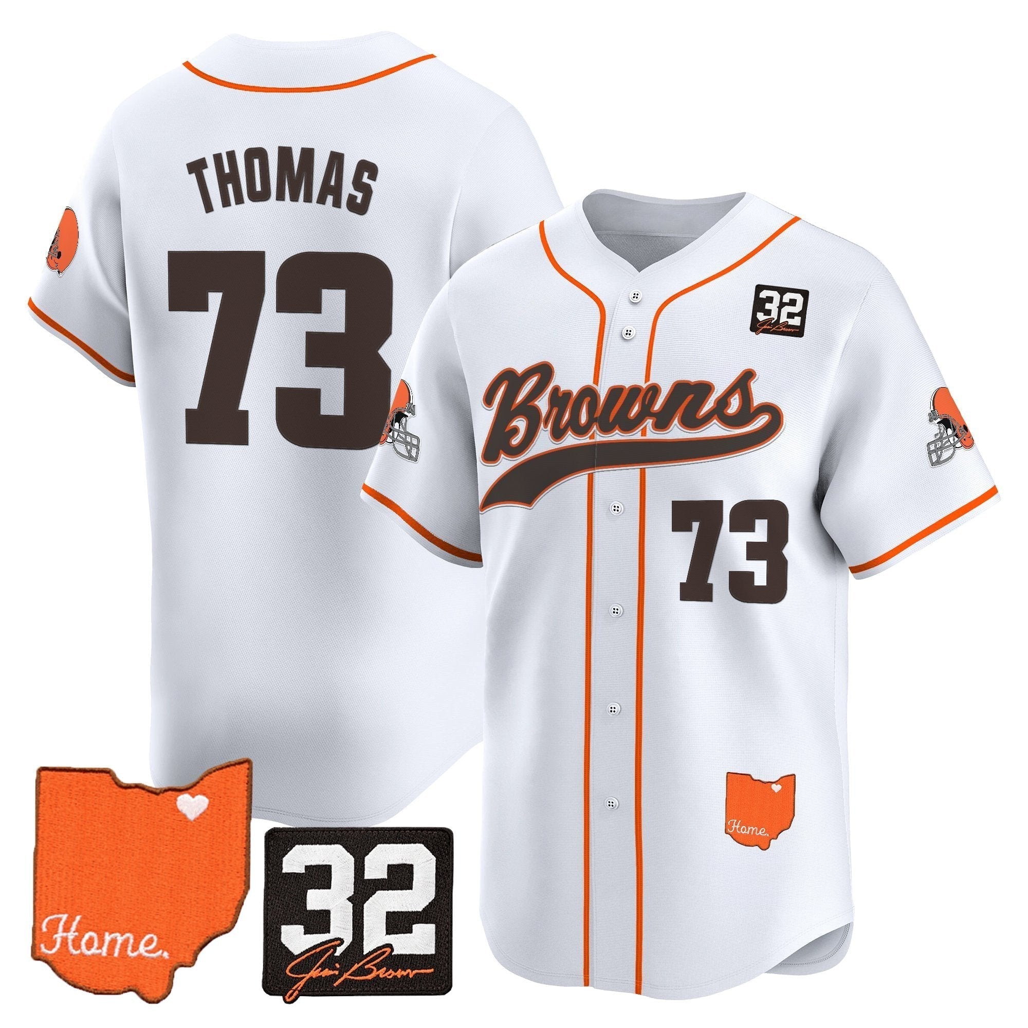 CLE '#32 Jim Brown Memorial & Home Patch' Vapor Baseball Jersey - All Stitched