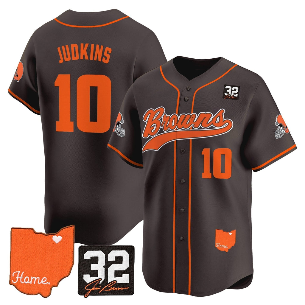 CLE '#32 Jim Brown Memorial & Home Patch' Vapor Baseball Jersey - All Stitched