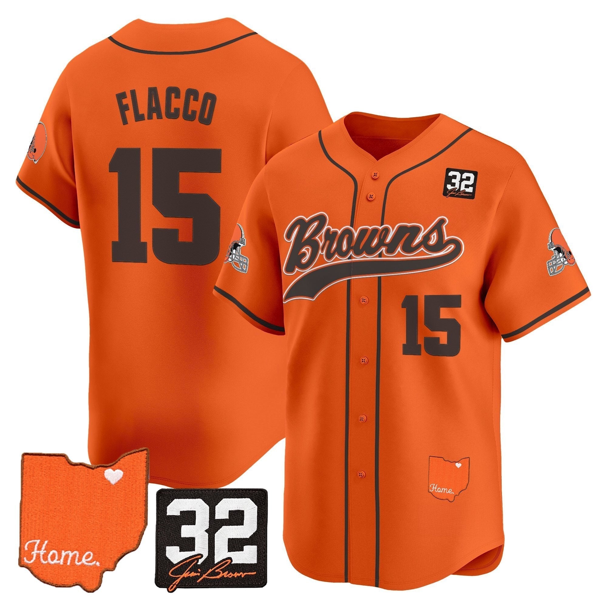 CLE '#32 Jim Brown Memorial & Home Patch' Vapor Baseball Jersey - All Stitched