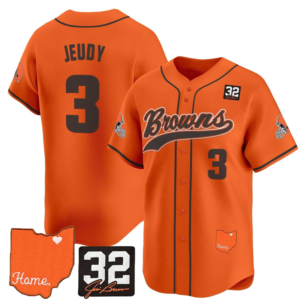 CLE '#32 Jim Brown Memorial & Home Patch' Vapor Baseball Jersey - All Stitched