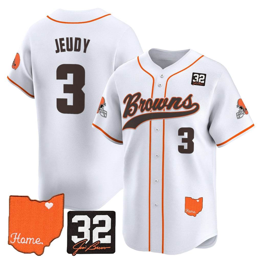 CLE '#32 Jim Brown Memorial & Home Patch' Vapor Baseball Jersey - All Stitched