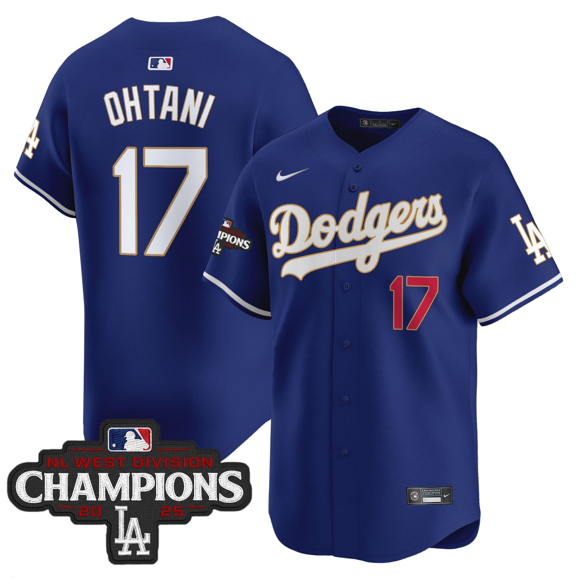 Dodgers 2025 NL West Division Champions Patch Gold Trim Vapor Premier Limited Jersey - All Stitched
