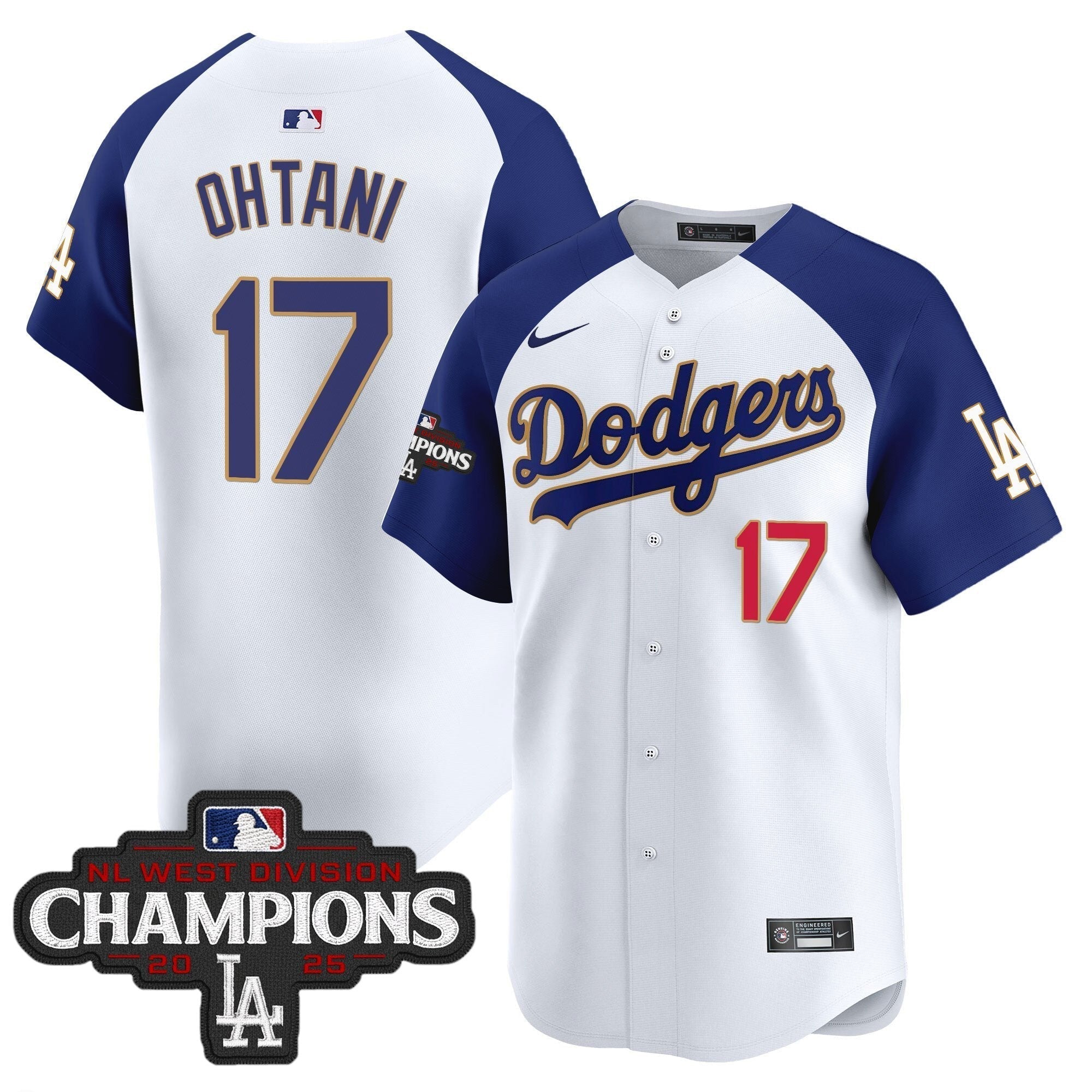 Dodgers 2025 NL West Division Champions Patch Gold Trim Vapor Premier Limited Jersey - All Stitched