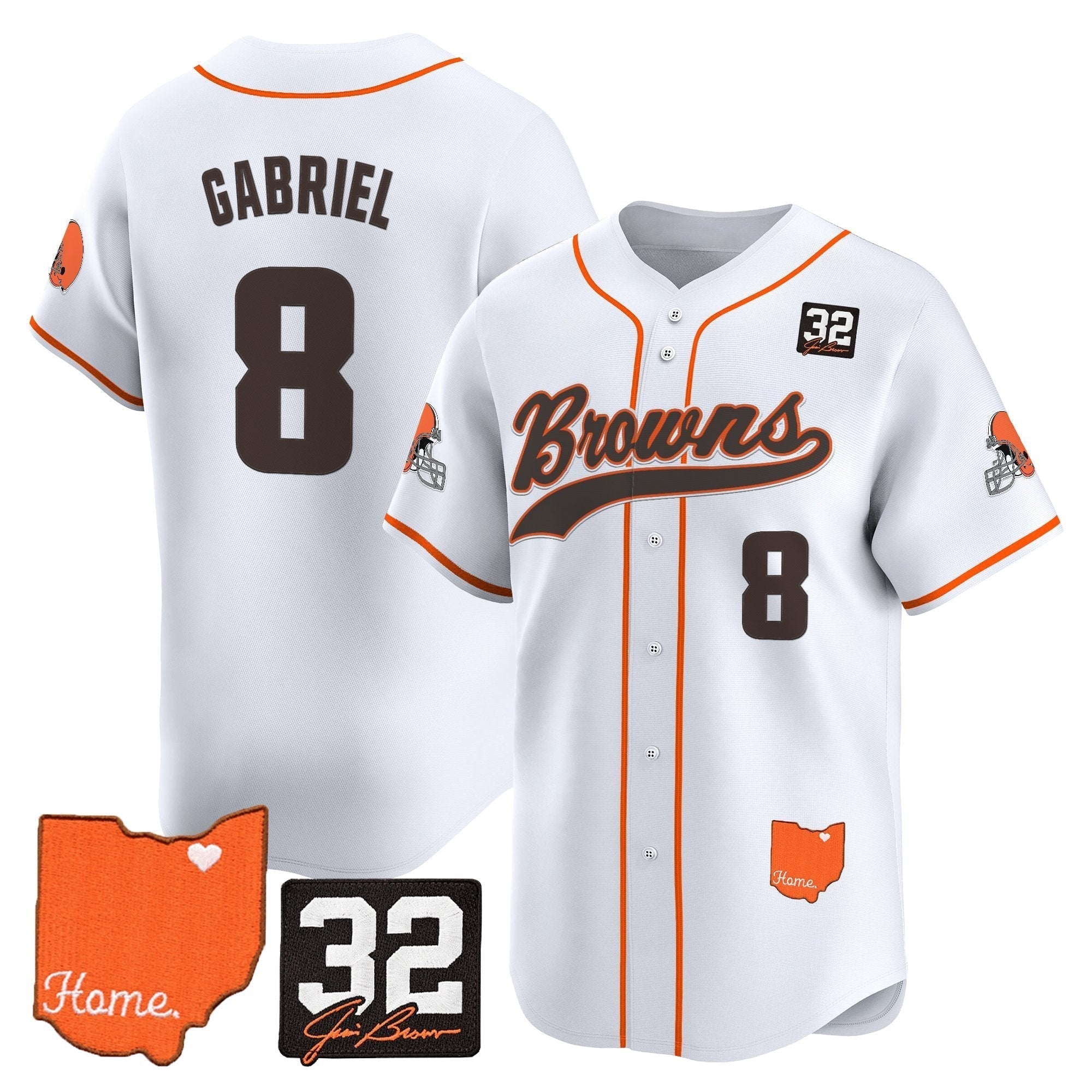 CLE '#32 Jim Brown Memorial & Home Patch' Vapor Baseball Jersey - All Stitched