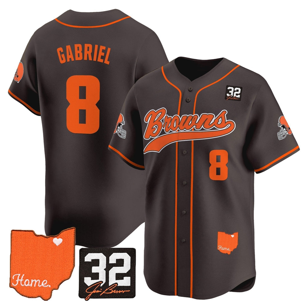 CLE '#32 Jim Brown Memorial & Home Patch' Vapor Baseball Jersey - All Stitched