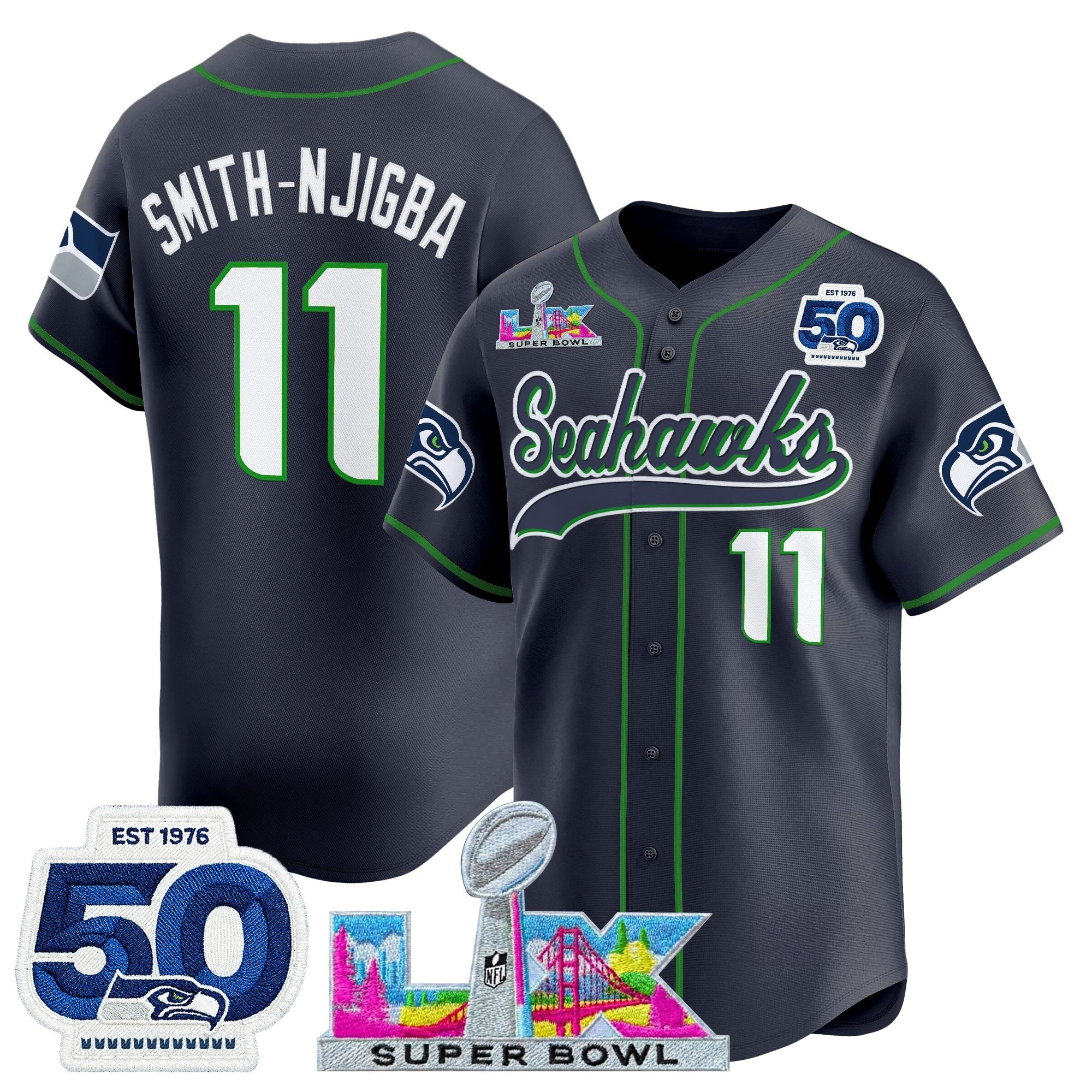 SEA Super Bowl LX Vapor Baseball Jersey - All Stitched