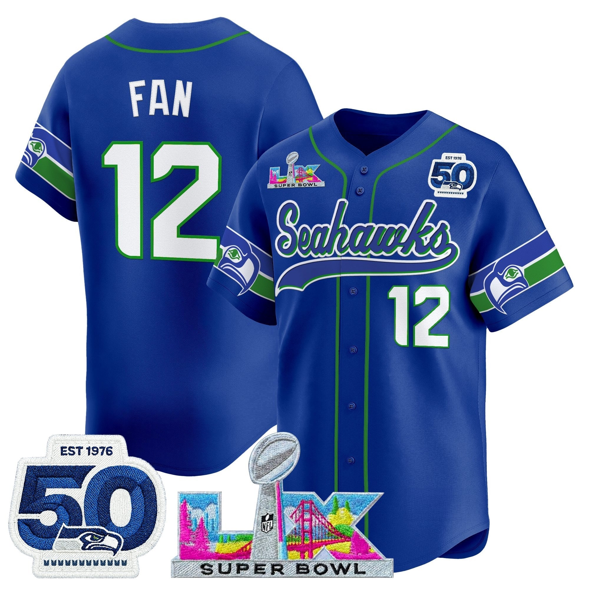 SEA Super Bowl LX Vapor Baseball Jersey - All Stitched