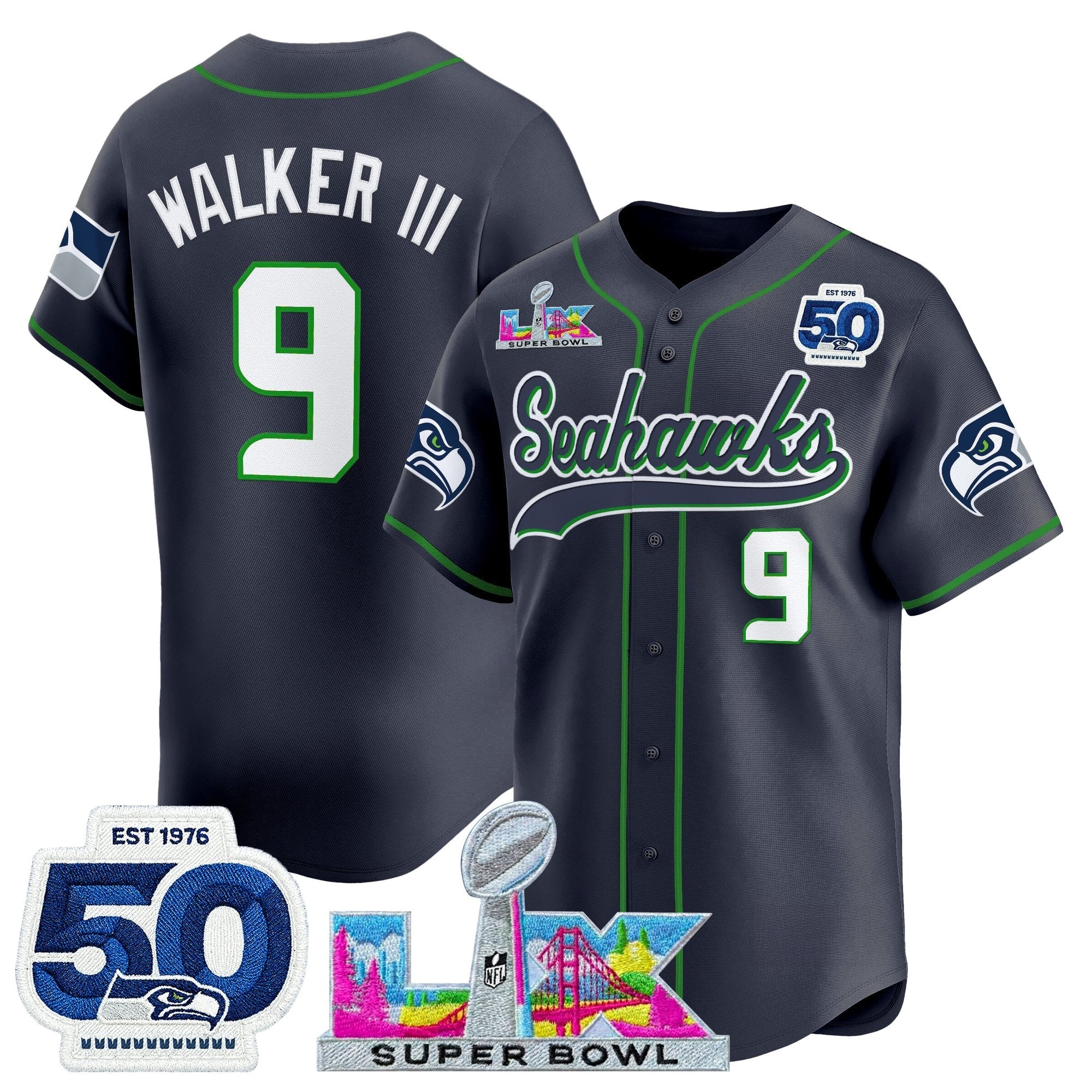 SEA Super Bowl LX Vapor Baseball Jersey - All Stitched