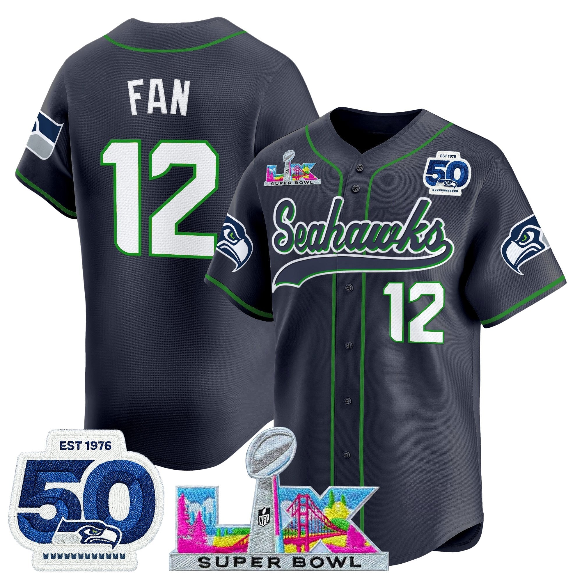 SEA Super Bowl LX Vapor Baseball Jersey - All Stitched