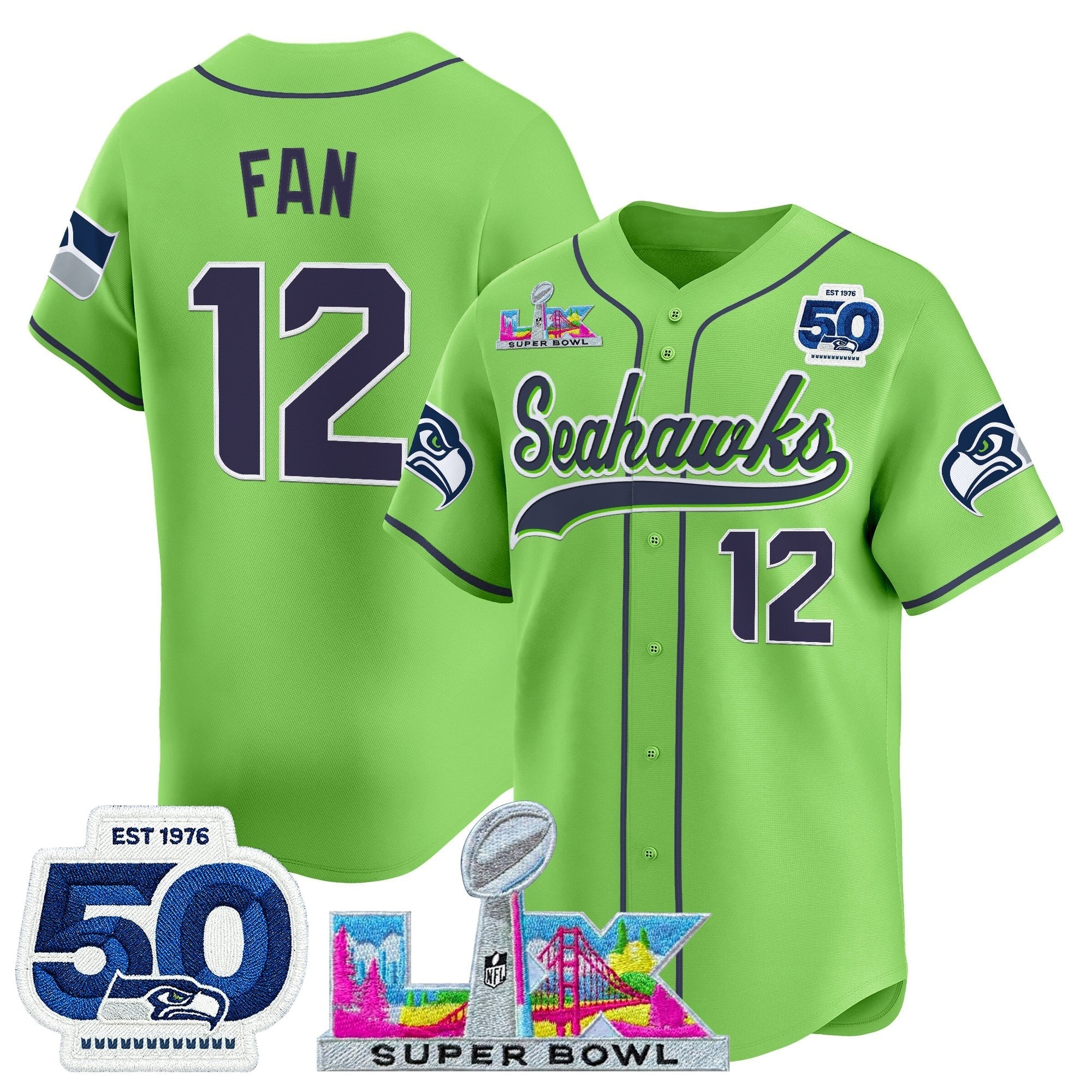 SEA Super Bowl LX Vapor Baseball Jersey - All Stitched