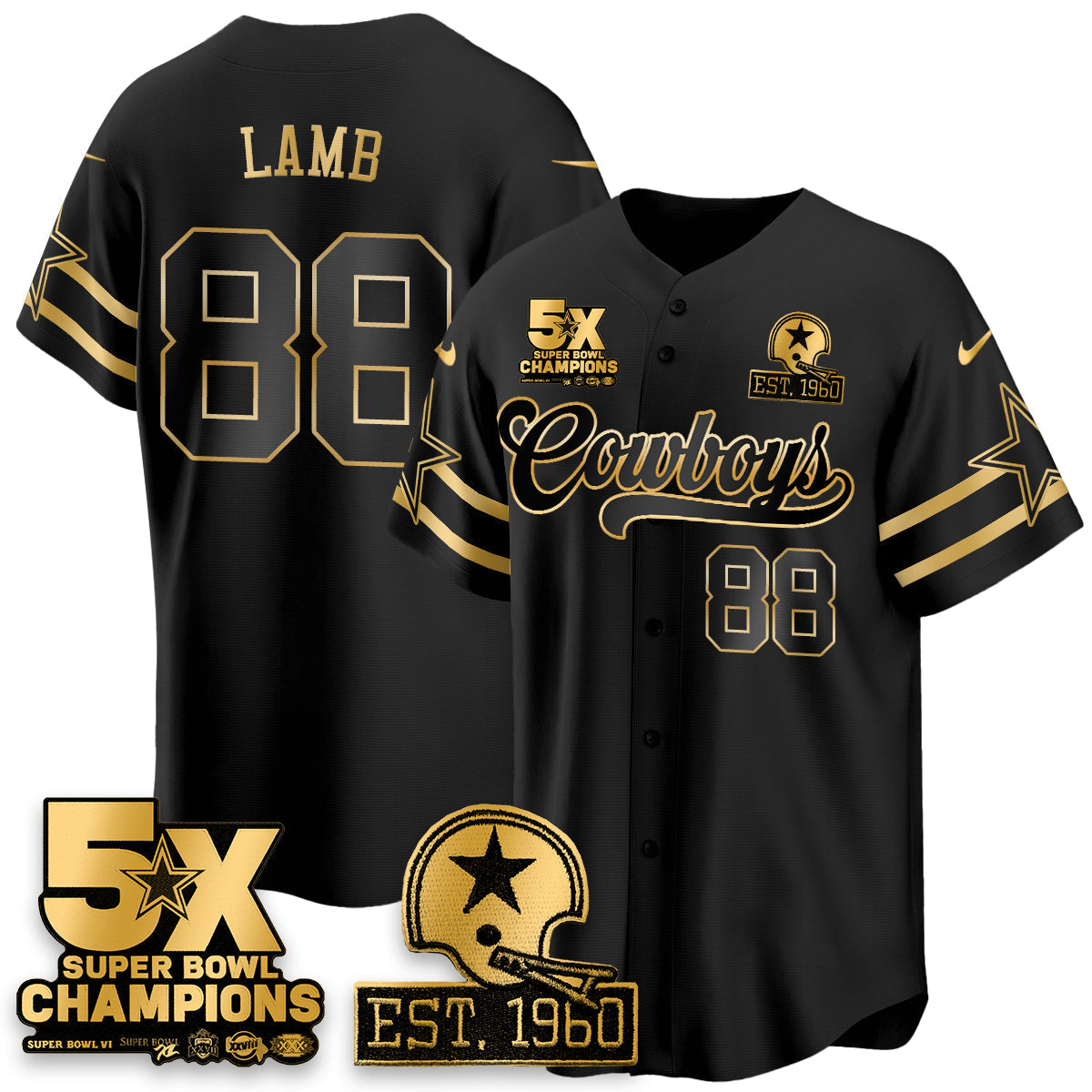 DAL 5-Time Champions Patch Vapor Limited Gold Baseball Men Jersey - All Stitched